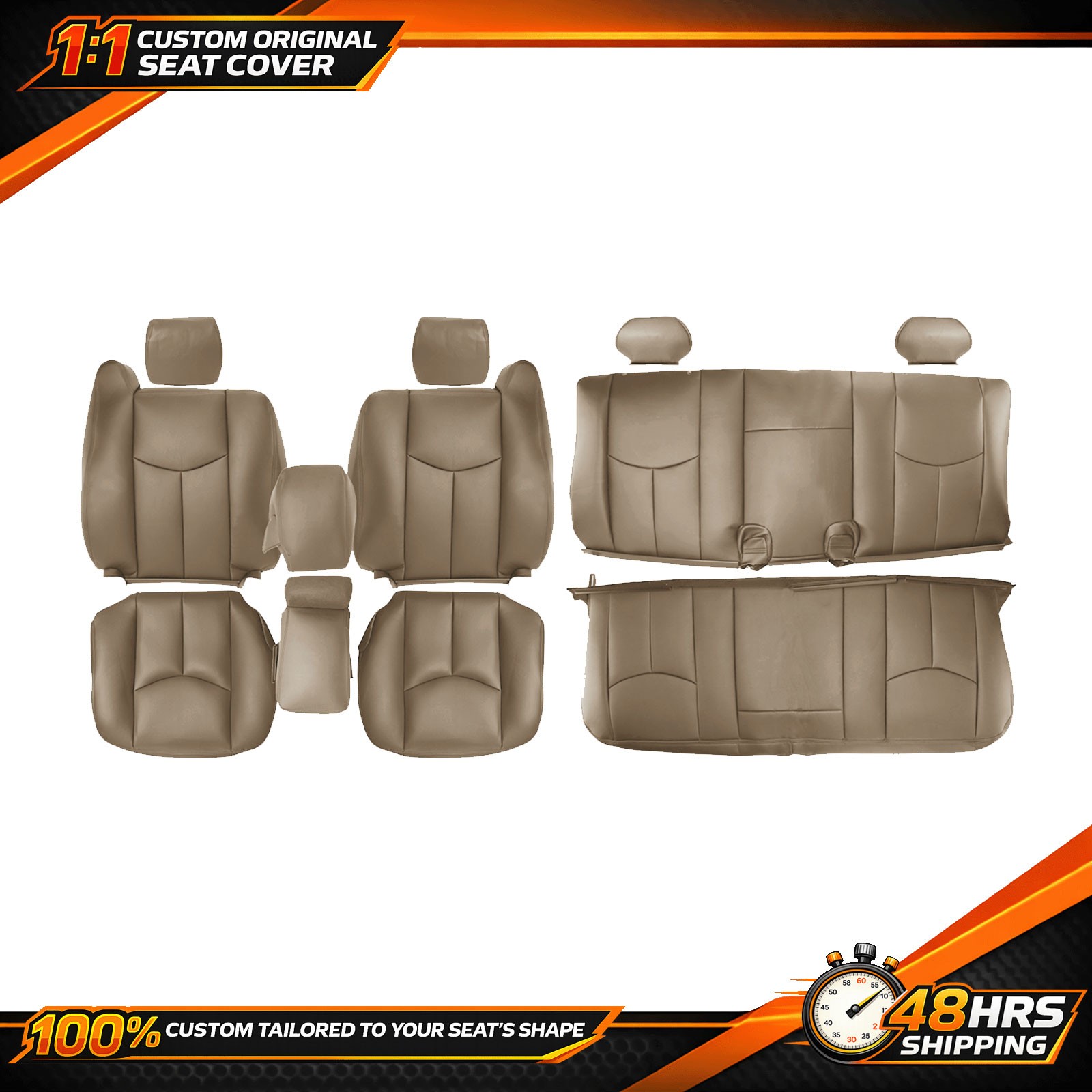 2003 - 2007 For Chevy Silverado 1500 Front & Rear Bench Leather Seat Cover TAN 2003 - 2007 For Chevy Silverado 1500 Front & Rear Bench Leather Seat Cover TAN