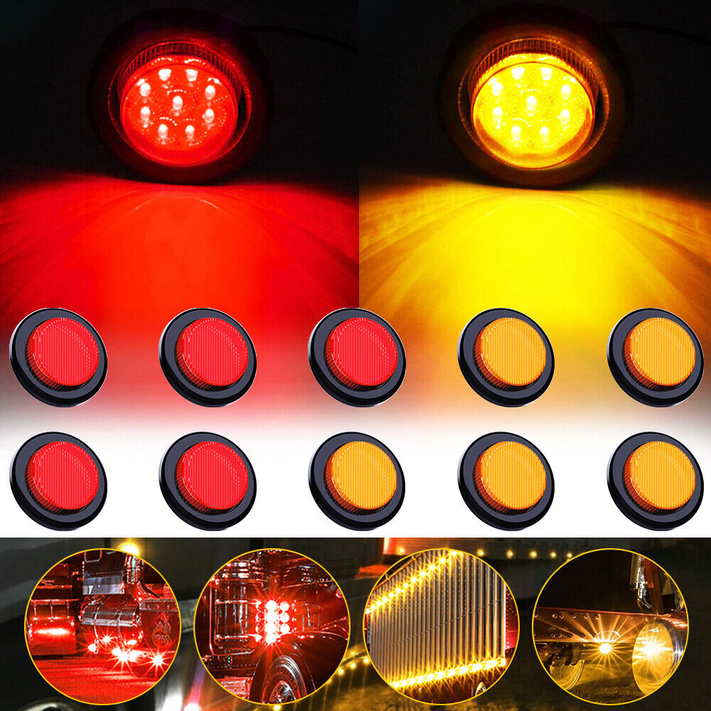 10x/Lot Pickup Round Side Marker lights LED Bullet Light Truck Trailer Amber Red