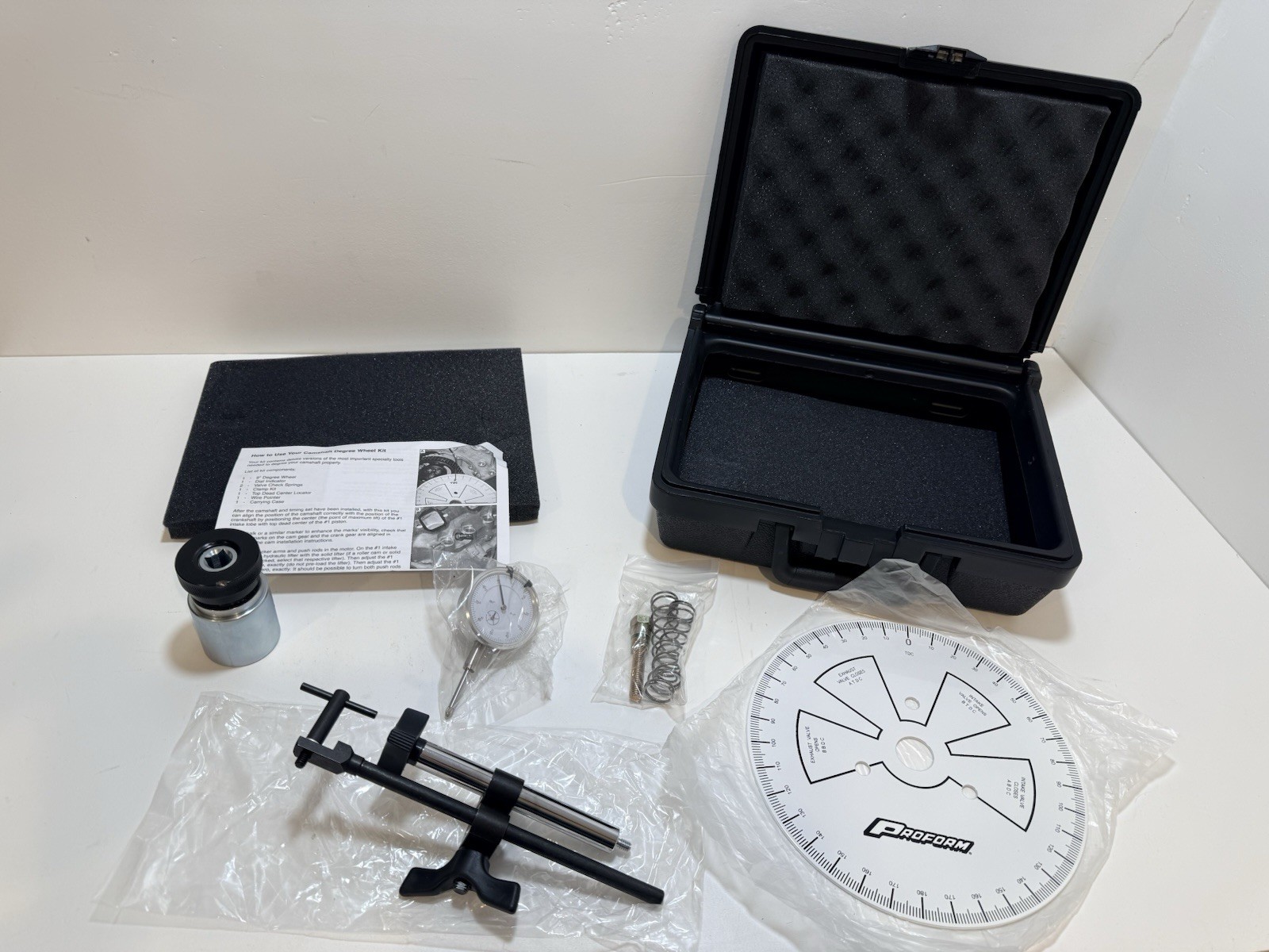 Proform 66787 Universal Camshaft Degree Wheel Kit W/ Dial Indicator & LS Adaptor Proform 66787 Universal Camshaft Degree Wheel Kit W/ Dial Indicator & LS Adaptor