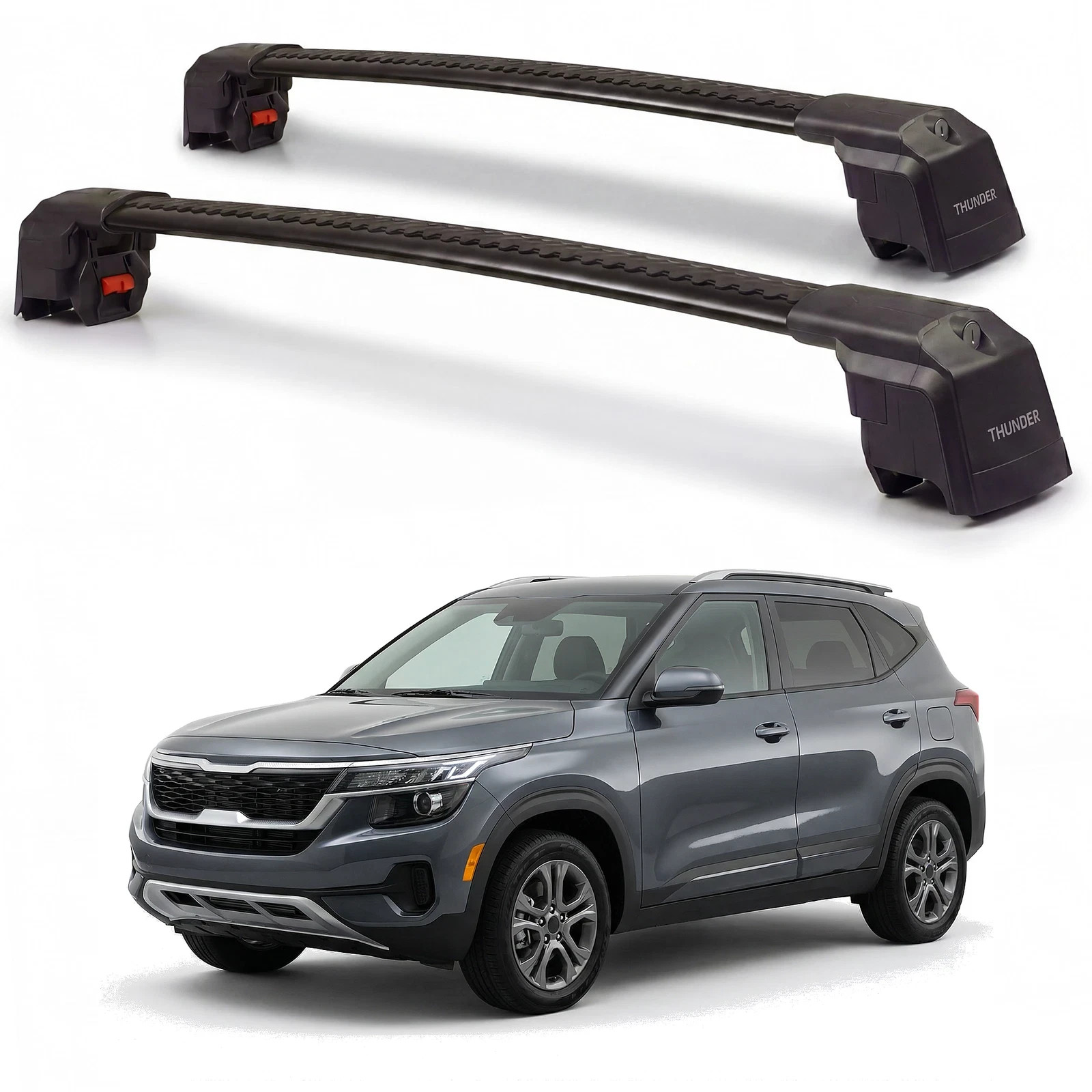 Roof Rack Crossbars Lockable Aluminum Black-Gray For Kia Seltos 2021-2027 Pair