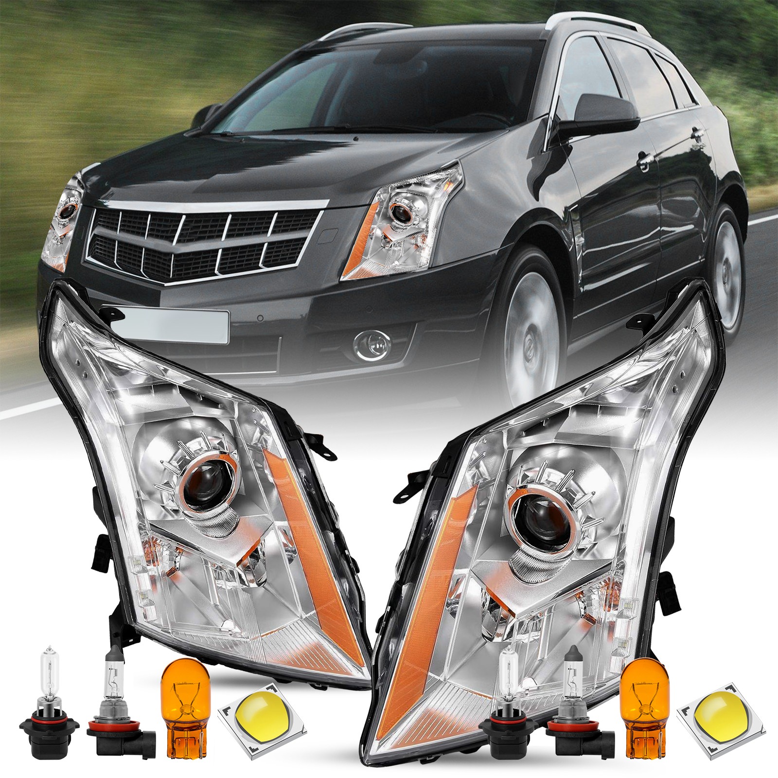 For 2010-2016 Cadillac SRX Luxury/Premium Projector Headlights LH+RH w/Bulbs For 2010-2016 Cadillac SRX Luxury/Premium Projector Headlights LH+RH w/Bulbs