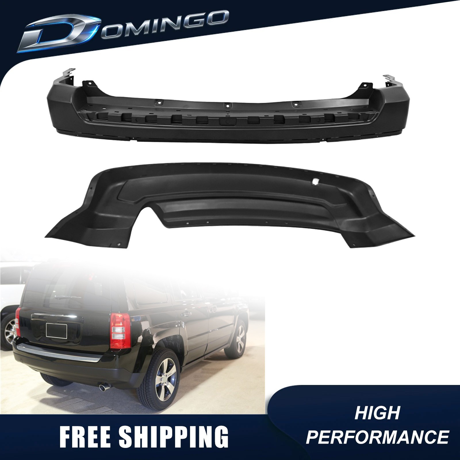 2PCS Rear Upper & Lower Bumper Cover W/Hole For 2011-2017 Jeep Patriot 68091511A