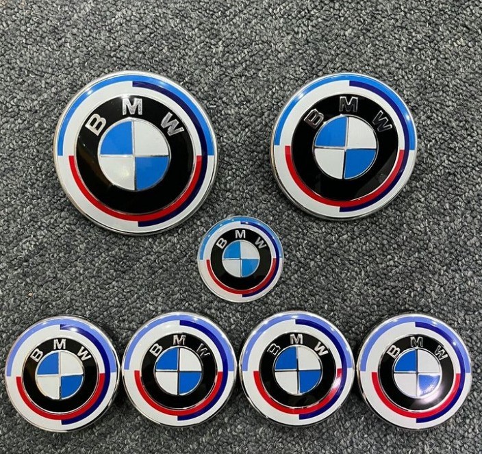7Pcs BMW 50th Anniversary Emblem Centre Caps Badges Set 82mm 74mm 4x56mm 45mm