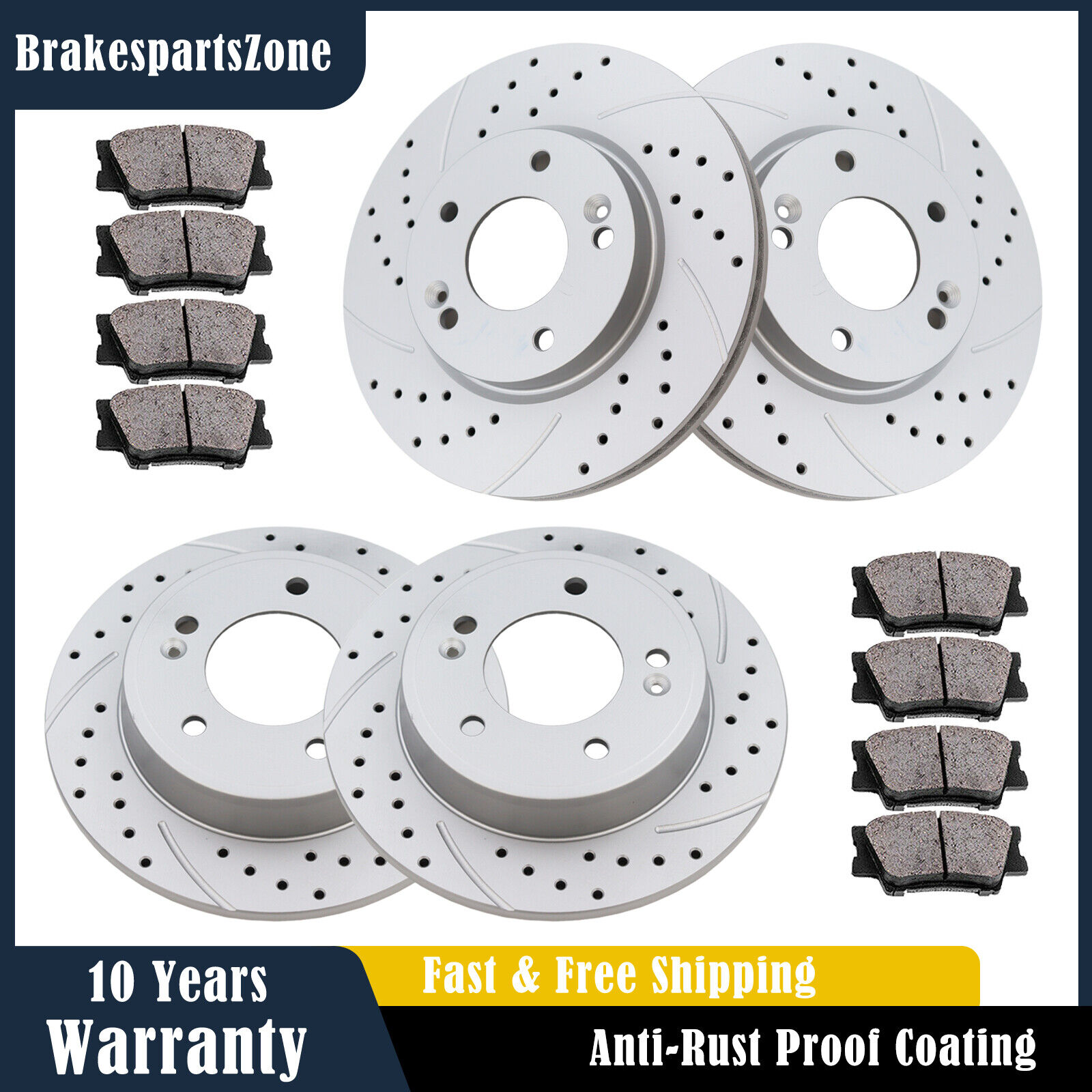 280mm Front and 262mm Rear Brake Rotors Pads fit for Hyundai Elantra Kia Forte