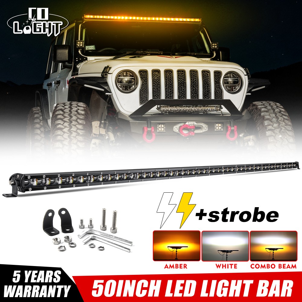 Roof 50inch White Amber LED Light Bar +Wire for Jeep Wrangler JL Gladiator JT