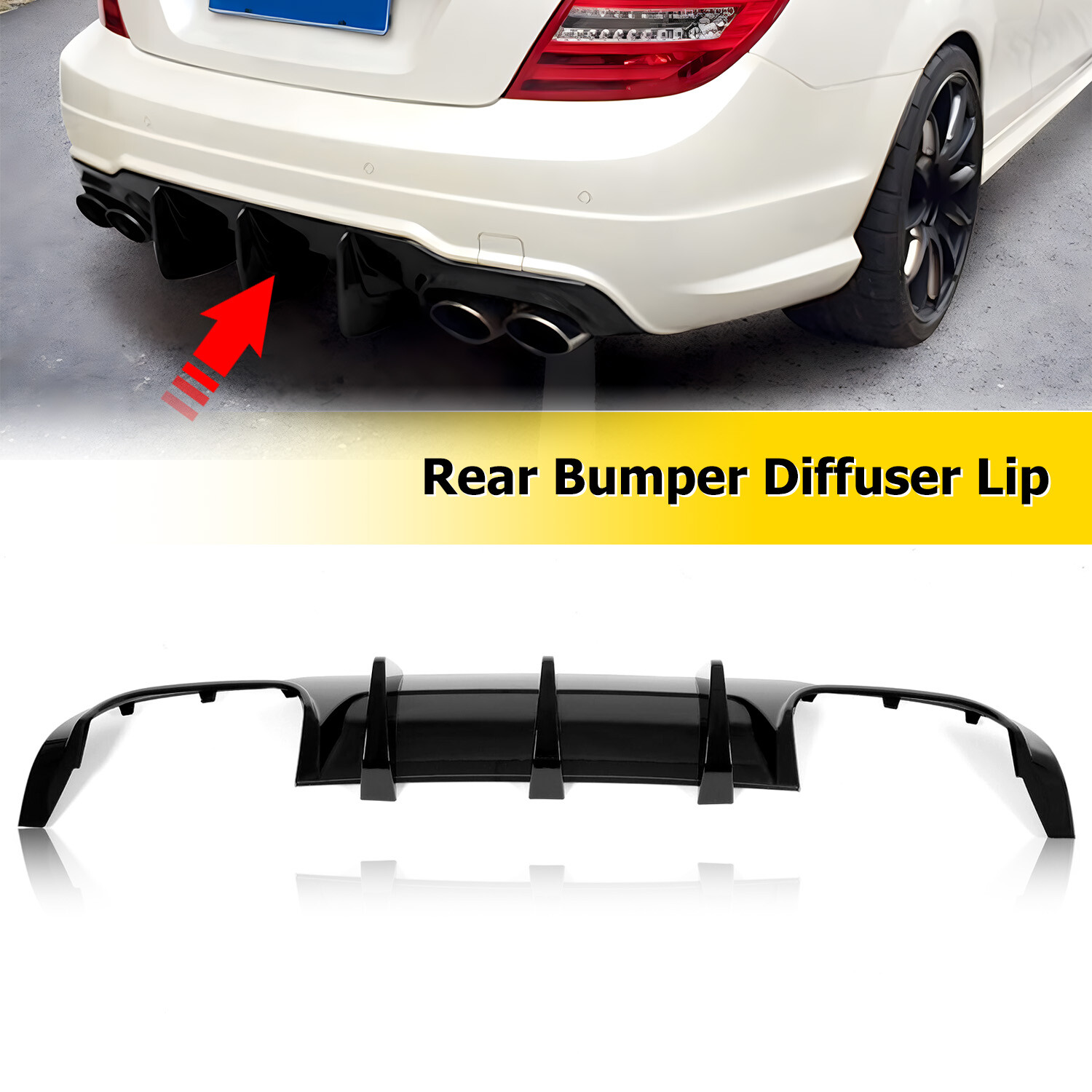For Mercedes W204 C250 C300 C350 C63 AMG 2012-14 Gloss Black ABS Rear Diffuser