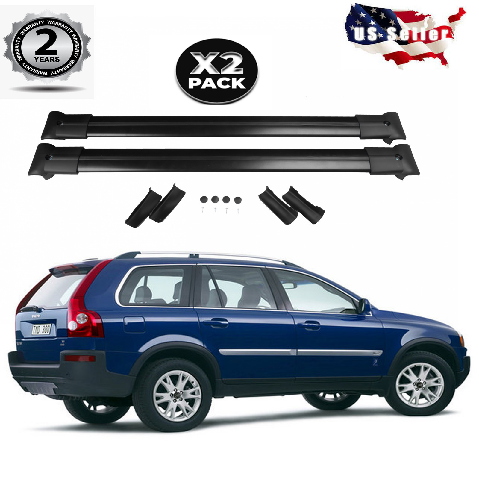 For Volvo XC90 SUV 2003-2014 Roof Racks Cross Bars Luggage Carrier (Black )