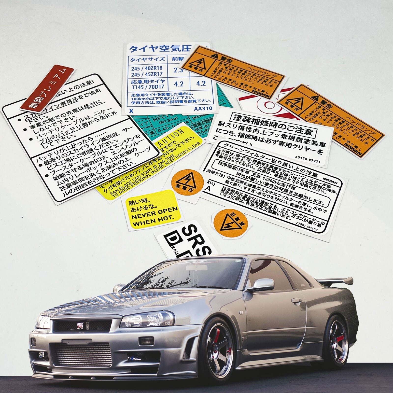 Nissan Skyline R34 Gt-r Restoration Warning Caution Engine Bay Stickers Labels