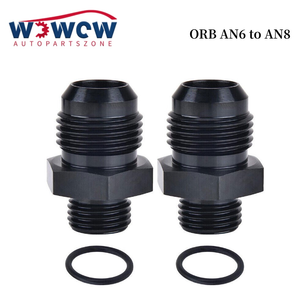 2PCS ORB-6 O-ring Boss AN6 6AN to AN8 8AN Male Adapter Fitting Black