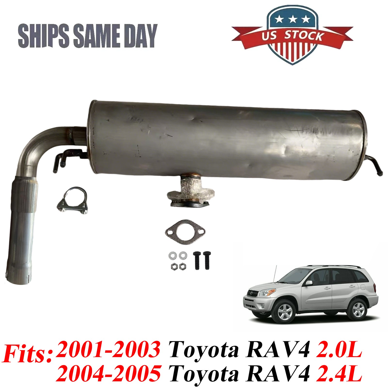 Rear Muffler Fits: 2004-2005 Toyota RAV4 2.4L & 2001-2003 Toyota Rav4 2.0L SS