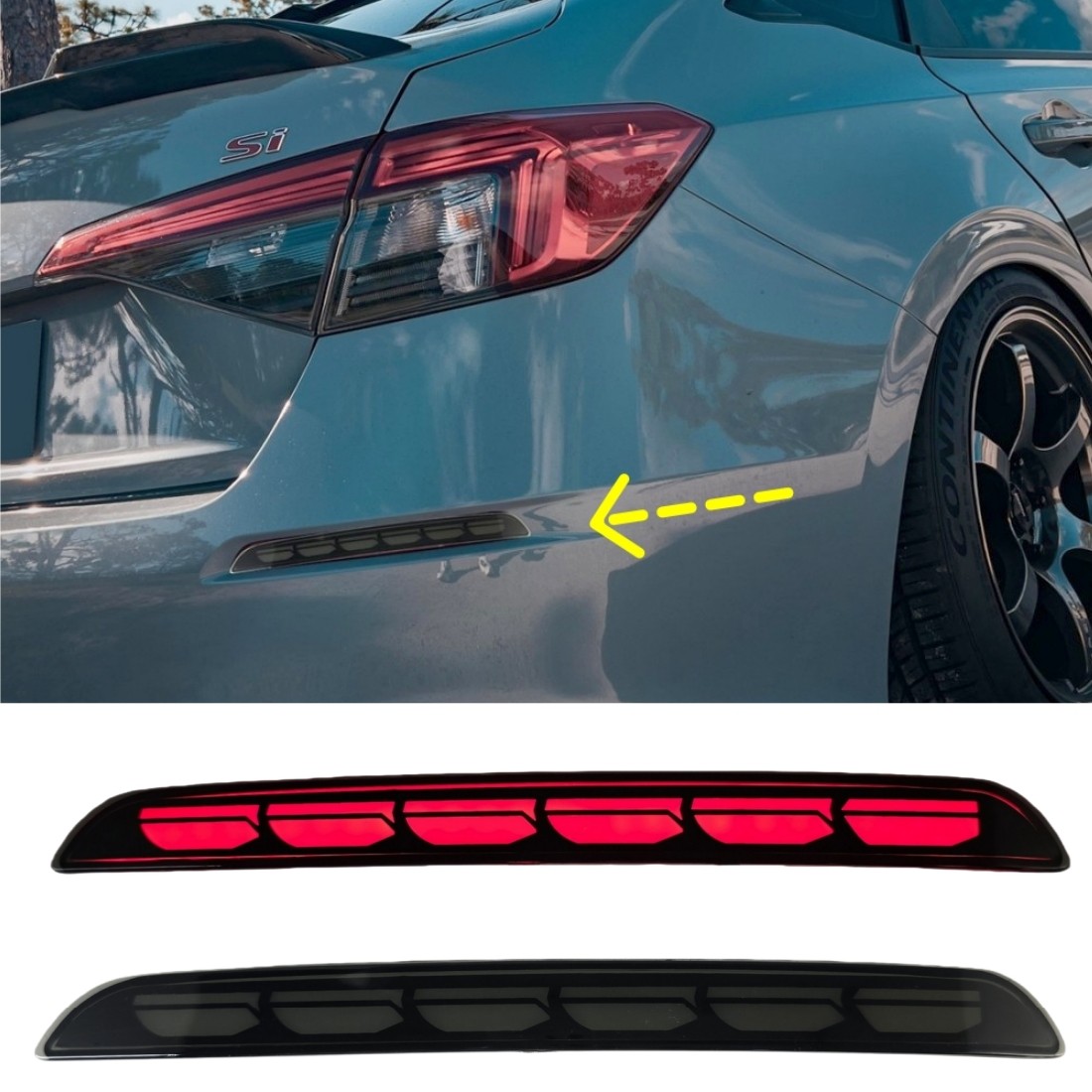 For 2022-2026 11th Gen Honda Civic Sedan Smoked Rear Bumper LED Reflector Lights