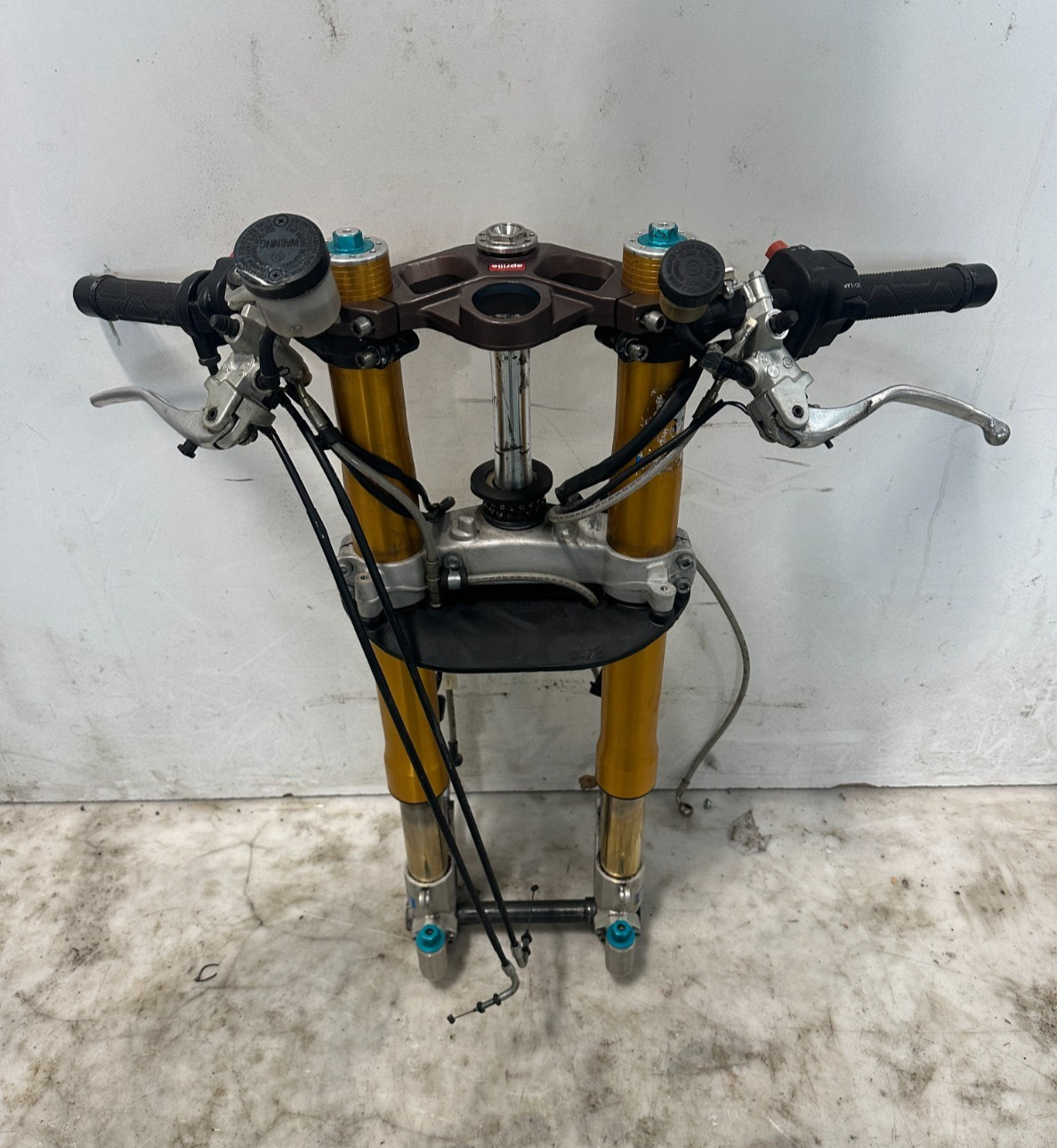 04-10 Aprilia RSV1000 RSV1000R OHLINS FRONT FORKS TUBES TREES HANDLEBARS BARS