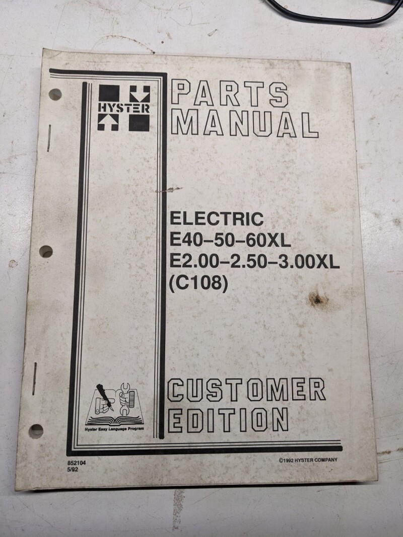 HYSTER PARTS LIST BOOK MANUAL CATALOG ELECTRIC E40XL E50XL E60XL 1992 C108