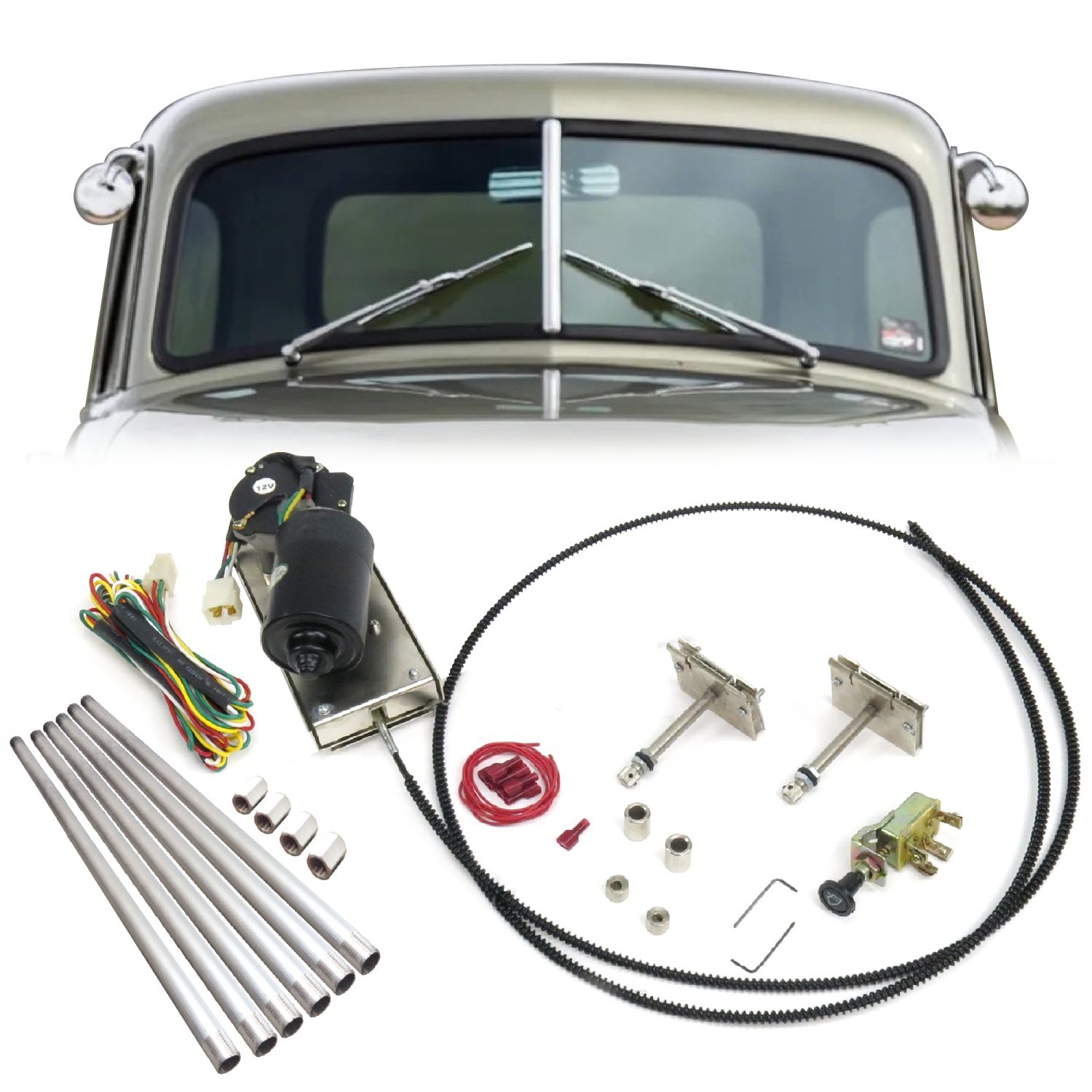 1931-50 Chevy Wiper Kit w Wiring Harness windshield parts safe driving gasser 