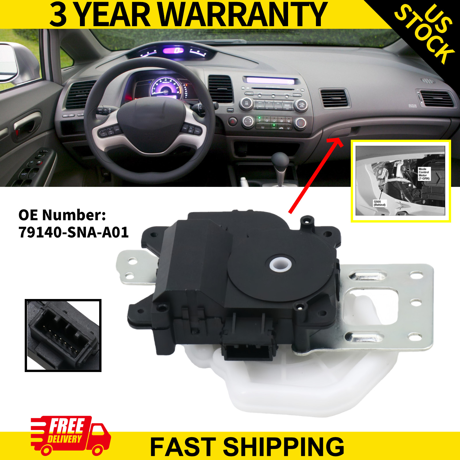 A/C Air Mix Blend Door Actuator for Honda Civic Coupe Sedan 2006-2011