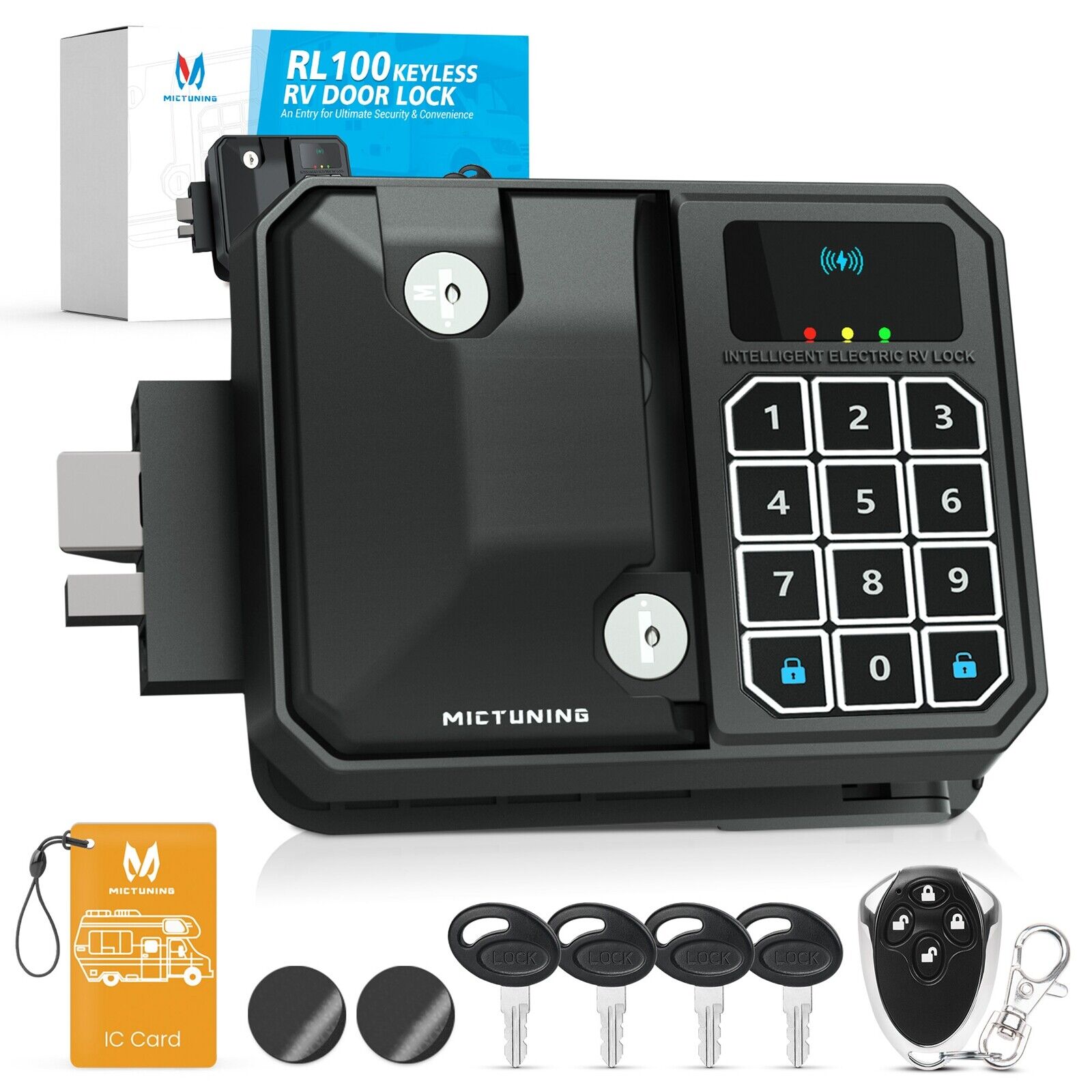 MICTUNING Keyless RV Entry Door Latch Digital Lock, 10 Digits LED Keypad, Wirele
