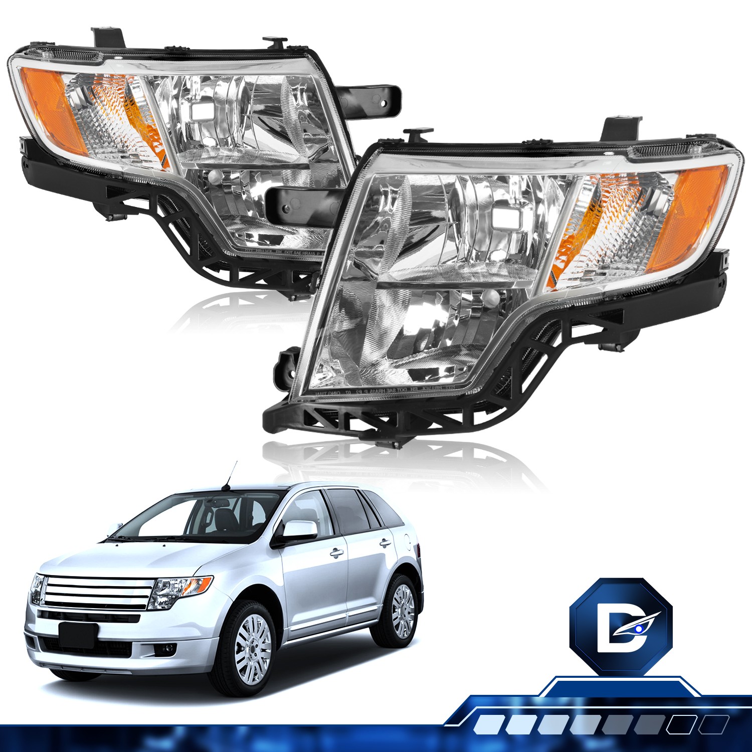 For 2007-2010 Ford Edge SE SEL Halogen Headlights Assembly Headlamps Left+Right 