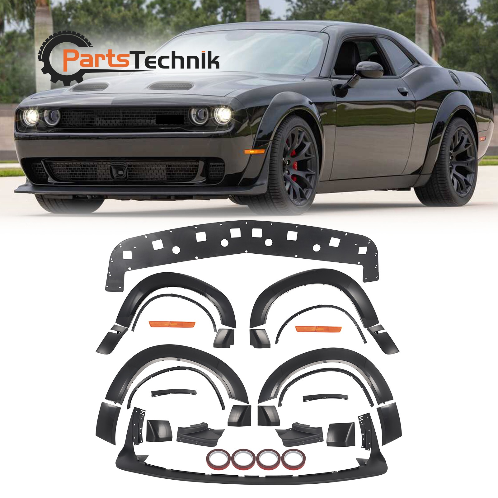 Front Lip+Fender Flares For Challenger 2015-2023 SRT Hellcat to Demon Conversion