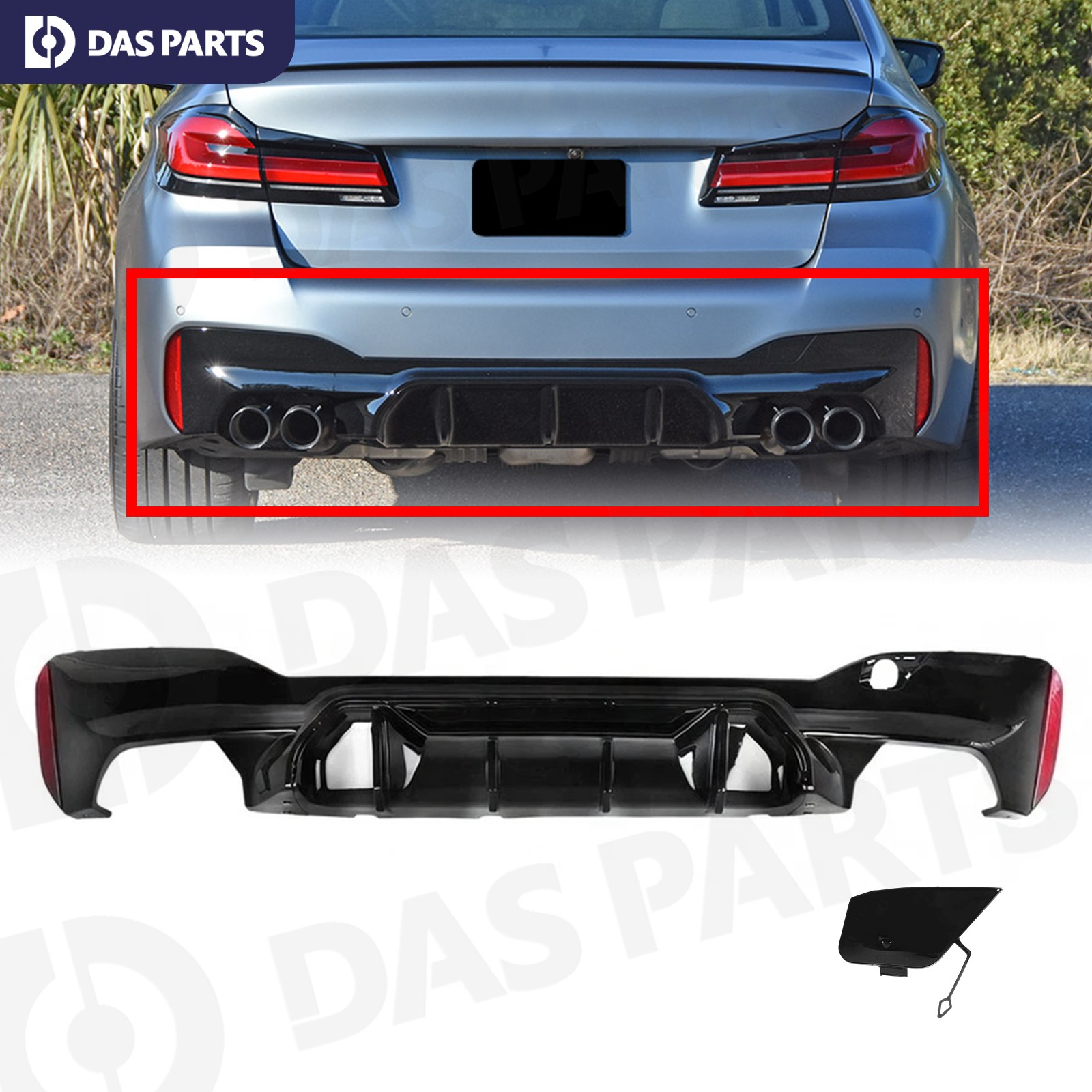 For 17-23 BMW G30 5 Series M Competition Style Gloss Black Rear Bumper Diffuser