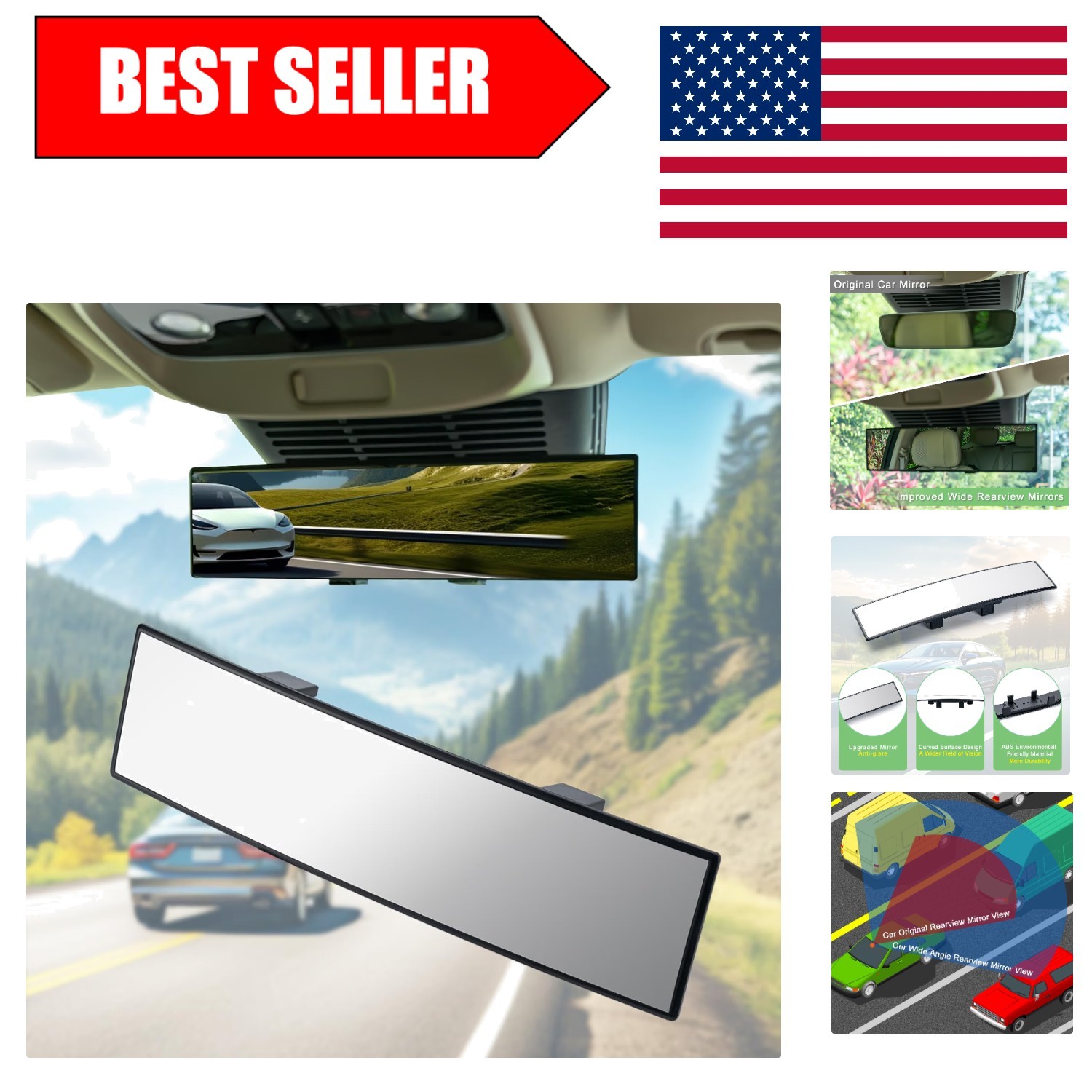 11.81\'\' Universal Chrome Rear View Mirror with Enhanced Visibility