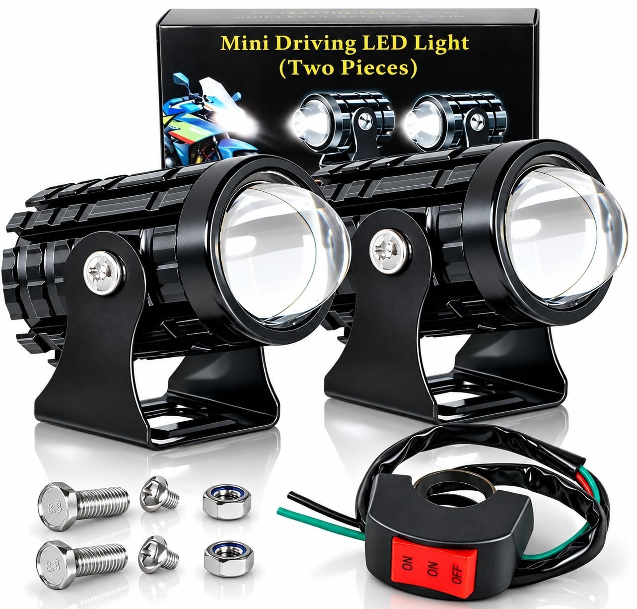 Universal Motorcycle LED Fog Lights White Yellow Dual Color Projector Pair I USA