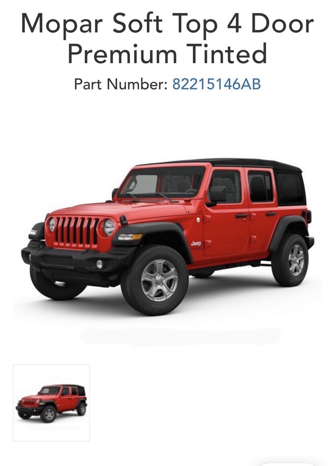 18-27 Jeep Wrangler JL Mopar Soft Top 4 Door Premium Tinted, 82215146AB OEM NEW