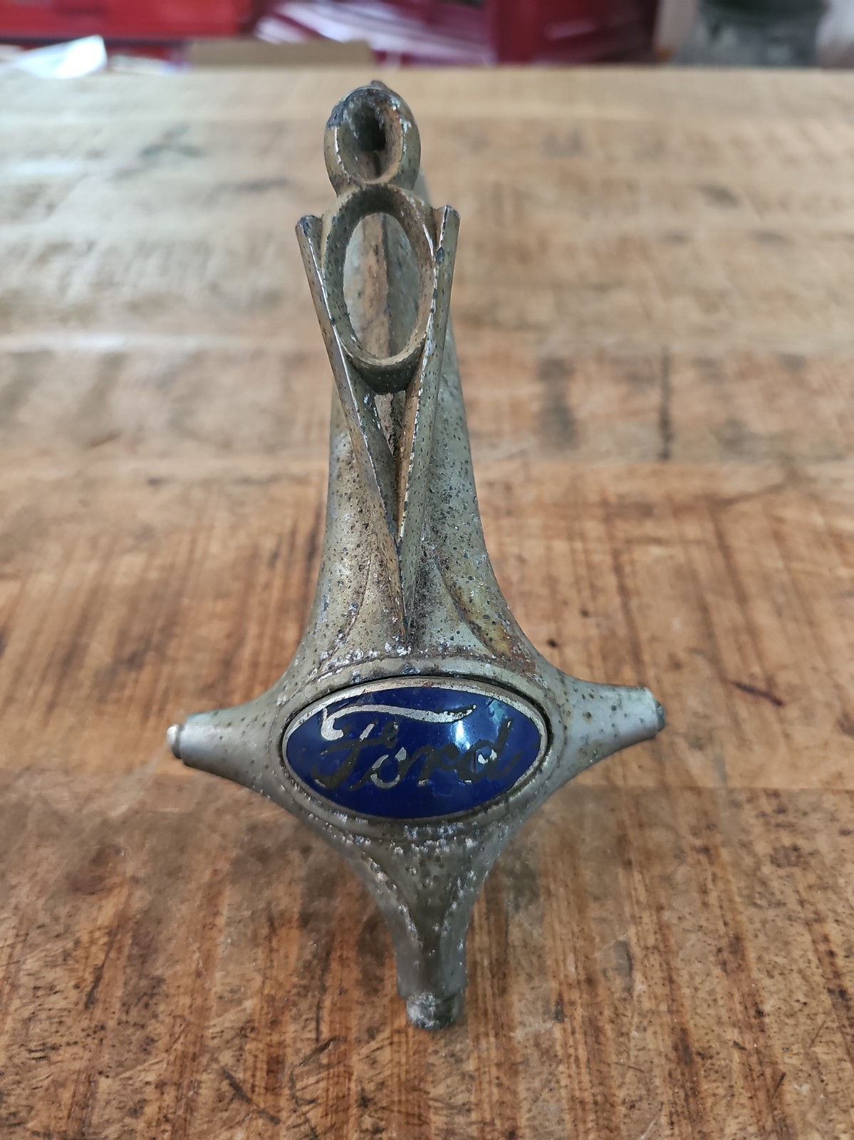 Vintage 1936 Ford V8 HOOD ORNAMENT w/ Insert Emblem Original chrome pitted Vintage 1936 Ford V8 HOOD ORNAMENT w/ Insert Emblem Original chrome pitted