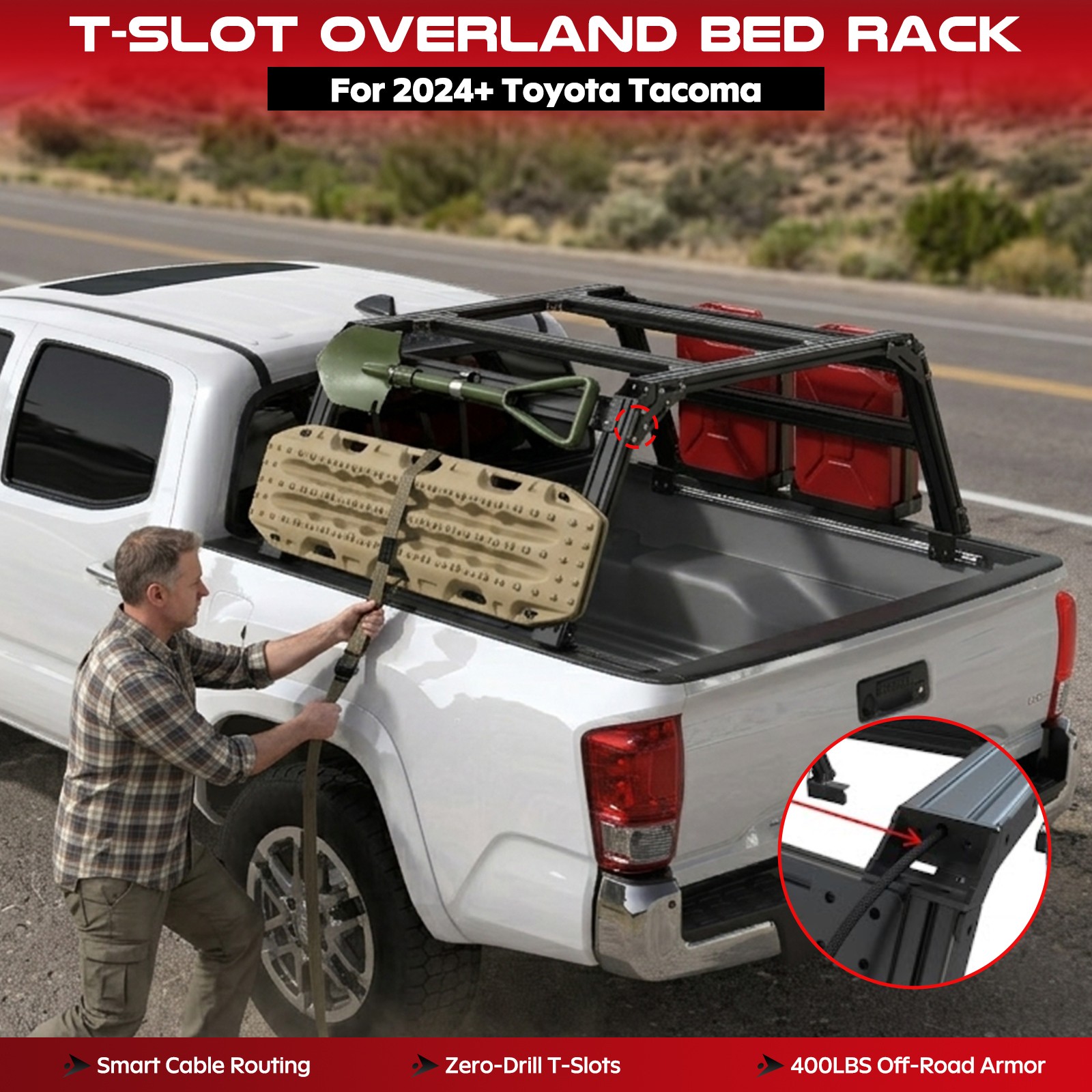1500lbs Overland Truck Bed Ladder Rack Cargo Carrier For 2024-2026 Toyota Tacoma