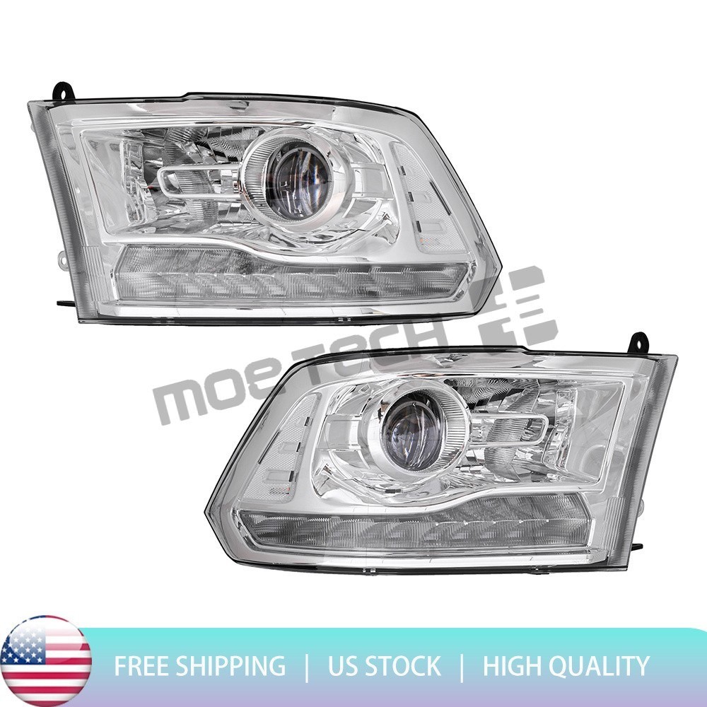 For 2013-2018 Dodge Ram 1500 2500 3500 Chrome Clear LED DRL Projector Headlights