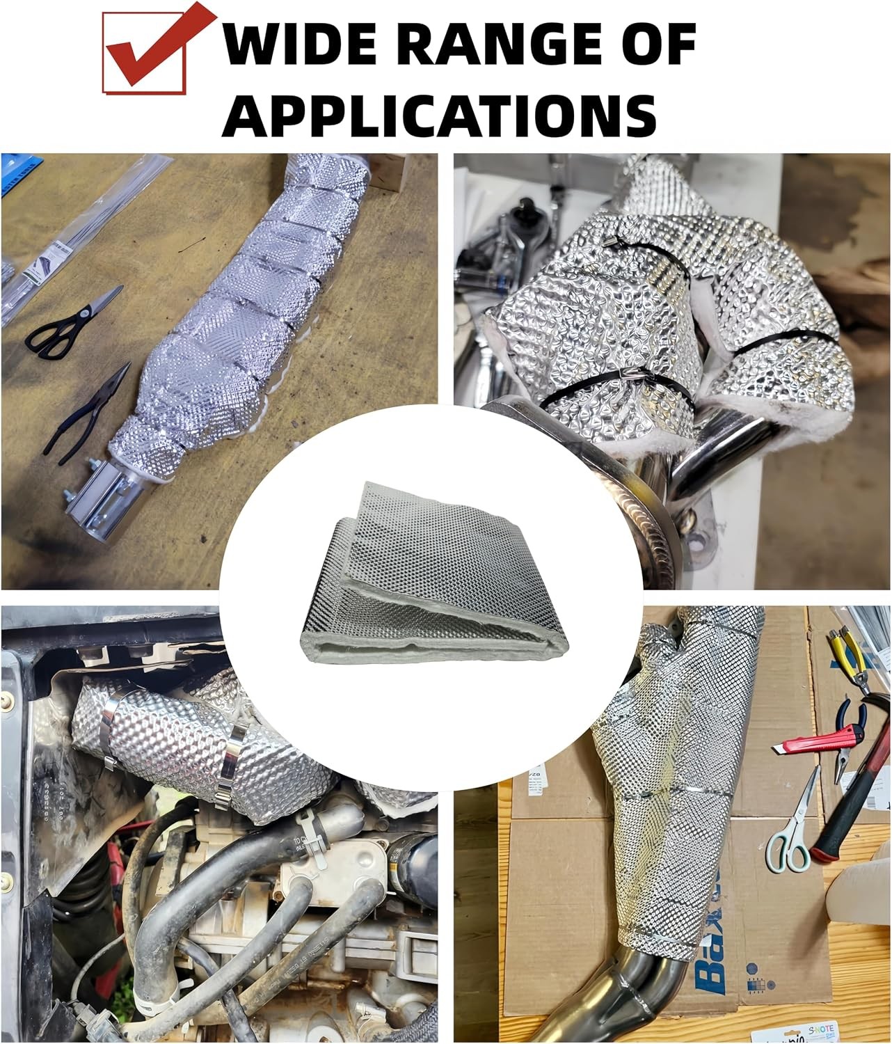 Exhaust Heat Shield Wrap - Aluminum Automotive Muffler Insulation 12\