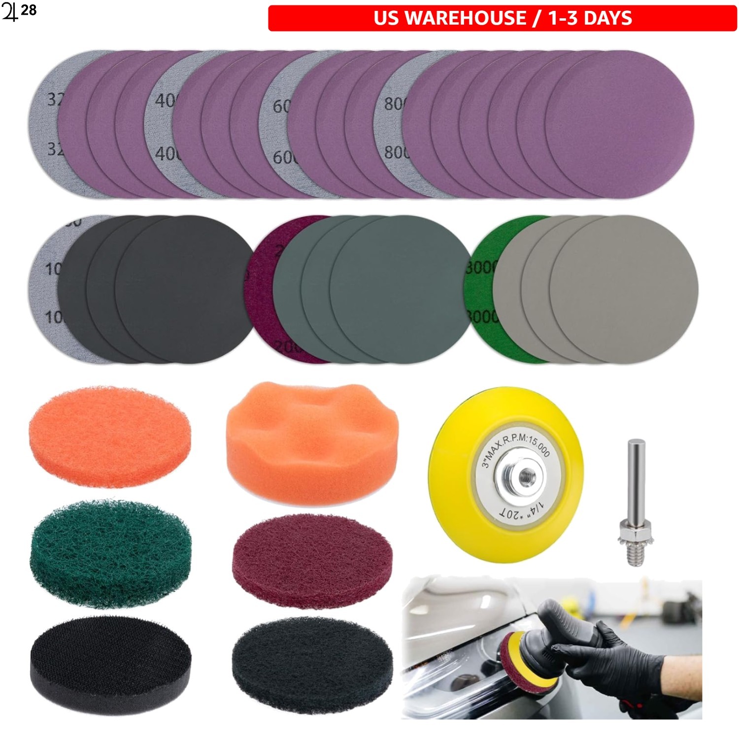 Universal 38-Piece Car Headlight Restoration Kit - Safe and Effective Cleaning