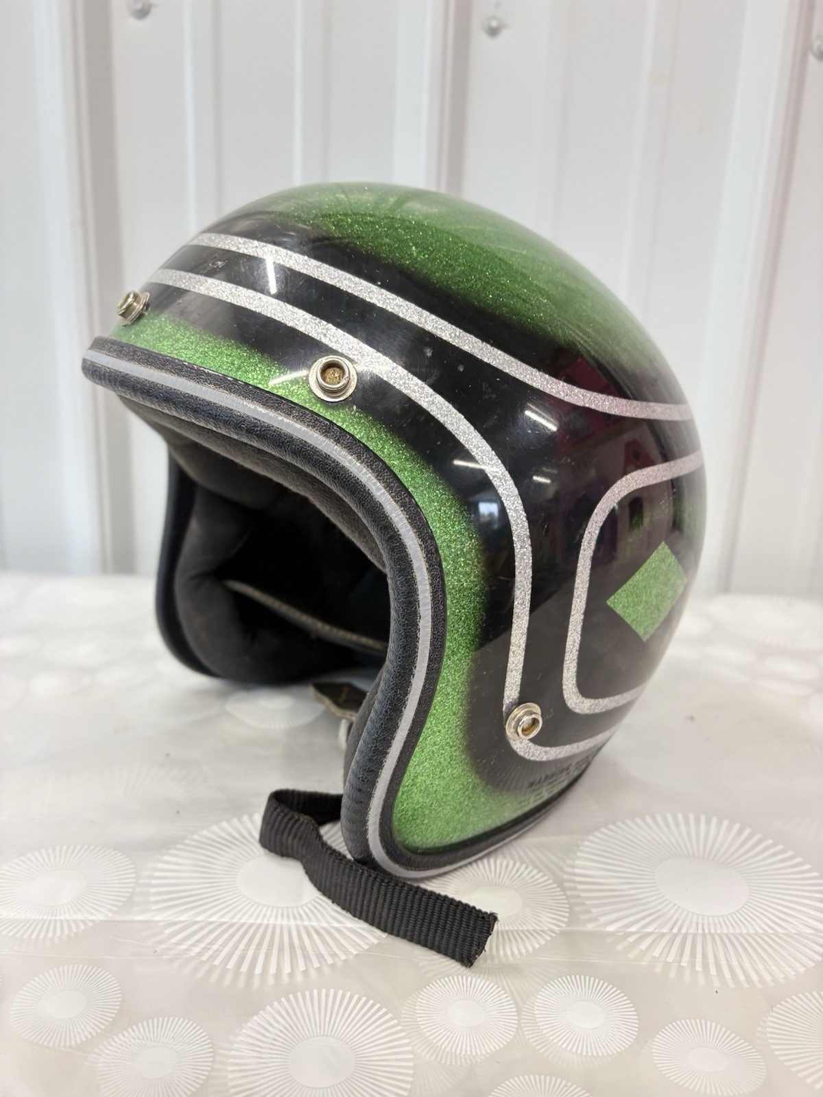 Vintage 1970’s Metal Flake Motorcycle Bubble  Helmet Racer Sparkle