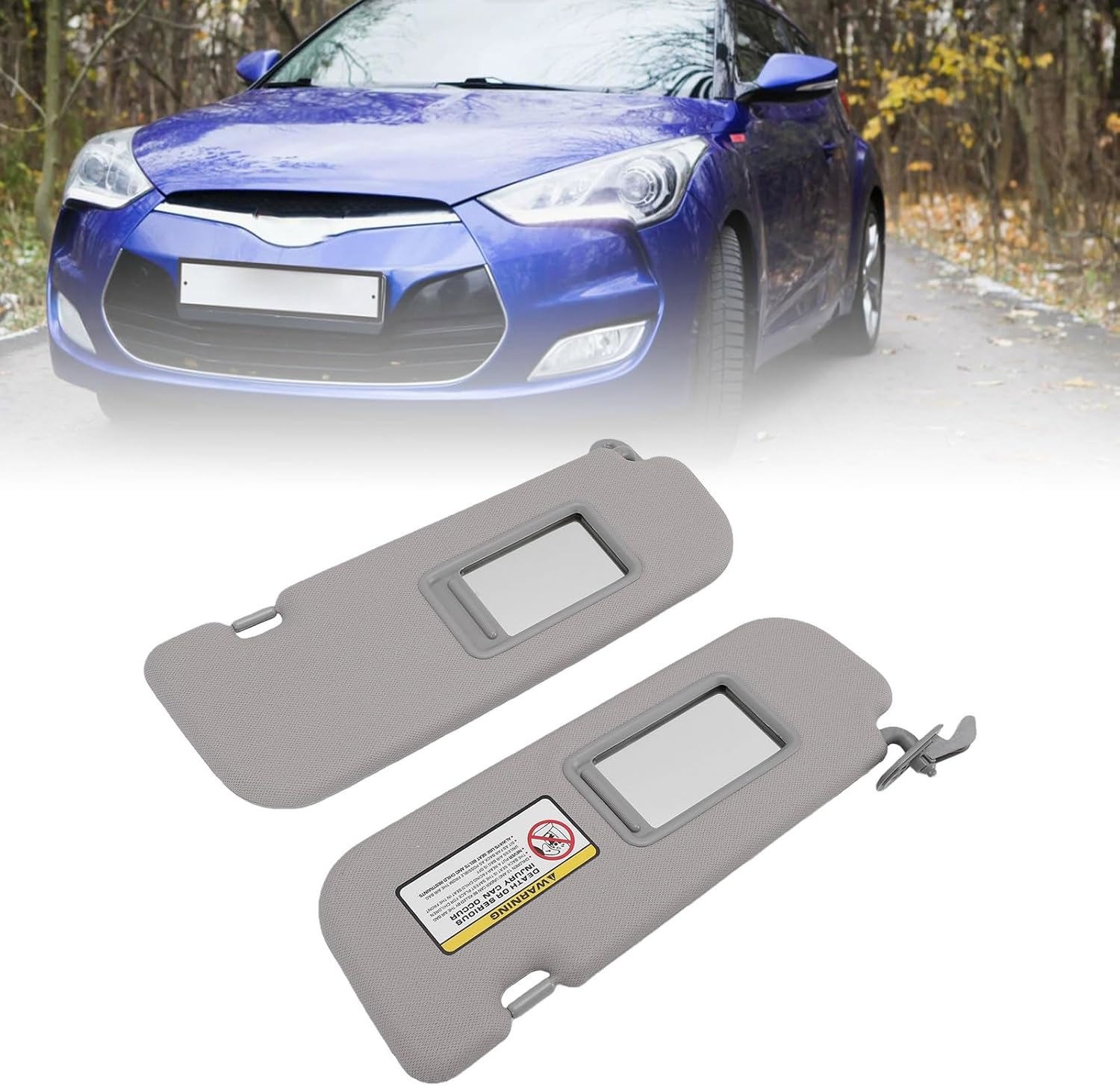 Pair Driver & Passenger Side Sun Visor Set For 2012-2015 Hyundai Veloster Gray