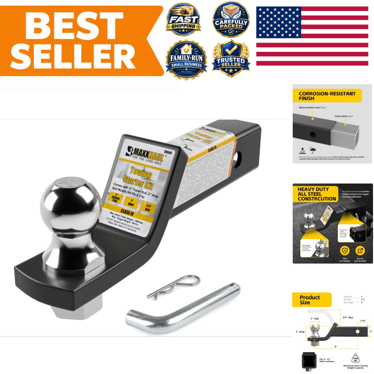 50547 Trailer Hitch Mount with 2 inch Ball and Pin - Fits 2 inch Receiver 2 i... 50547 Trailer Hitch Mount with 2 inch Ball and Pin - Fits 2 inch Receiver 2 i...