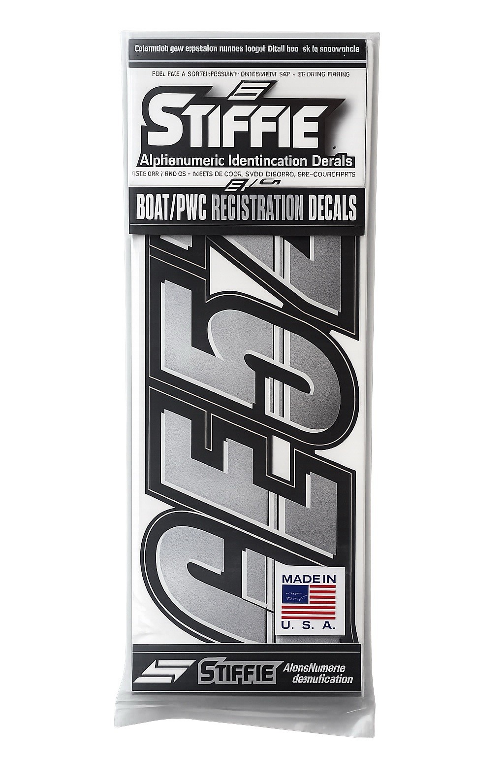 STIFFIE Techtron TT02 Boat PWC Letter Number Decal Registration SILVER BLACK 