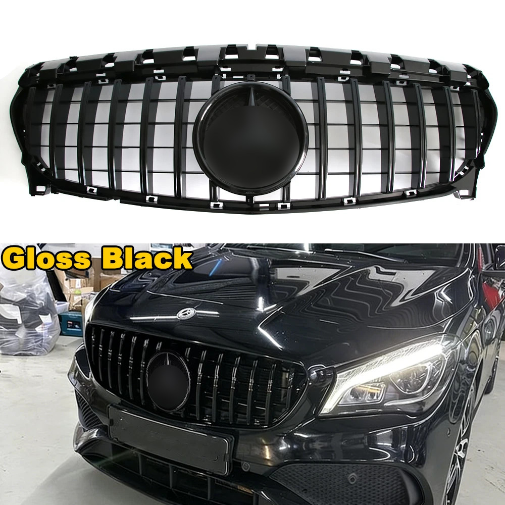 For 2013-2019 Mercedes Benz W117 CLA200 CLA250 Black Front Bumper Grill W/Emblem