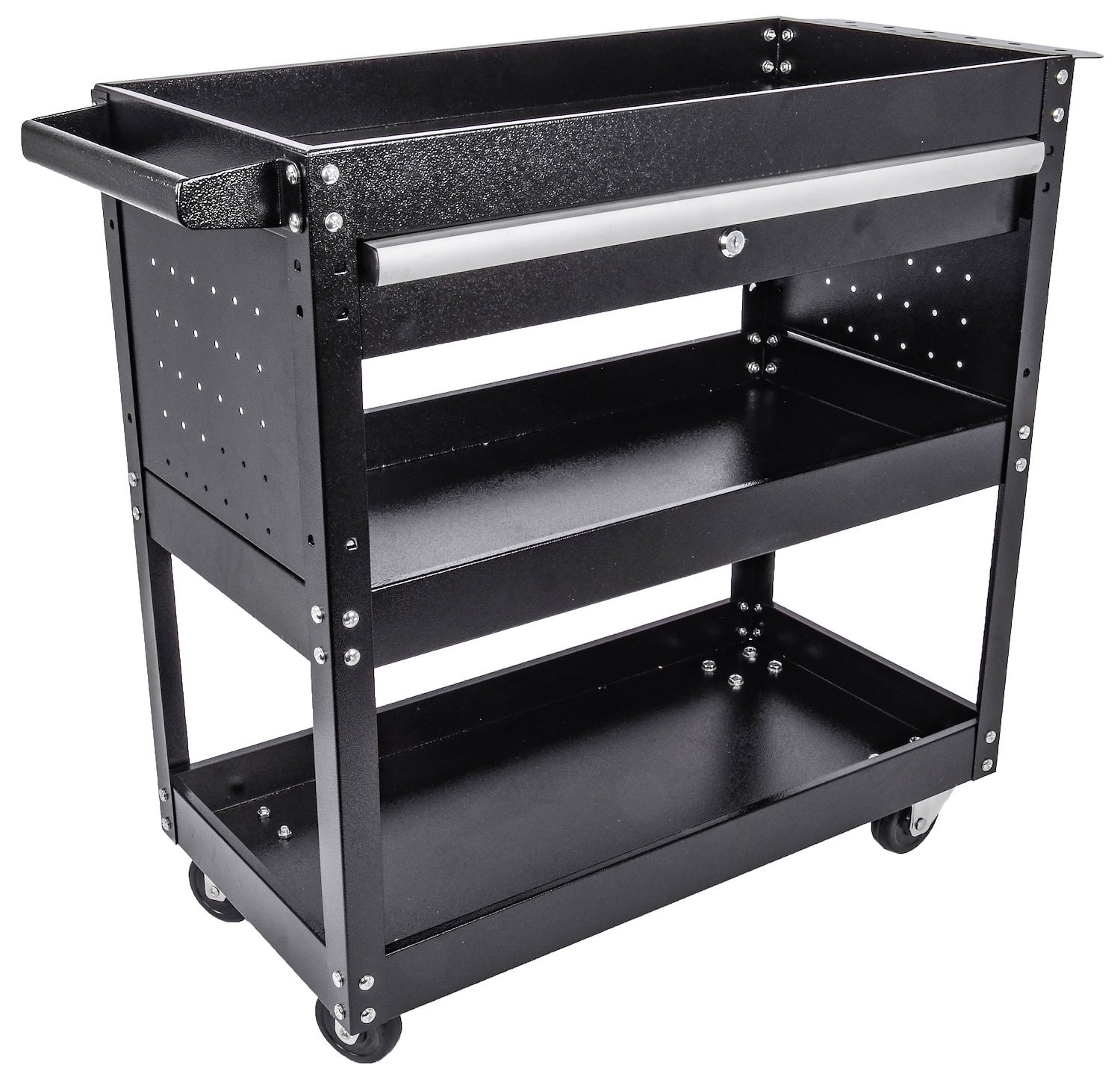 JEGS 3-Shelf Shop Cart [200 lb. Capacity, Black]