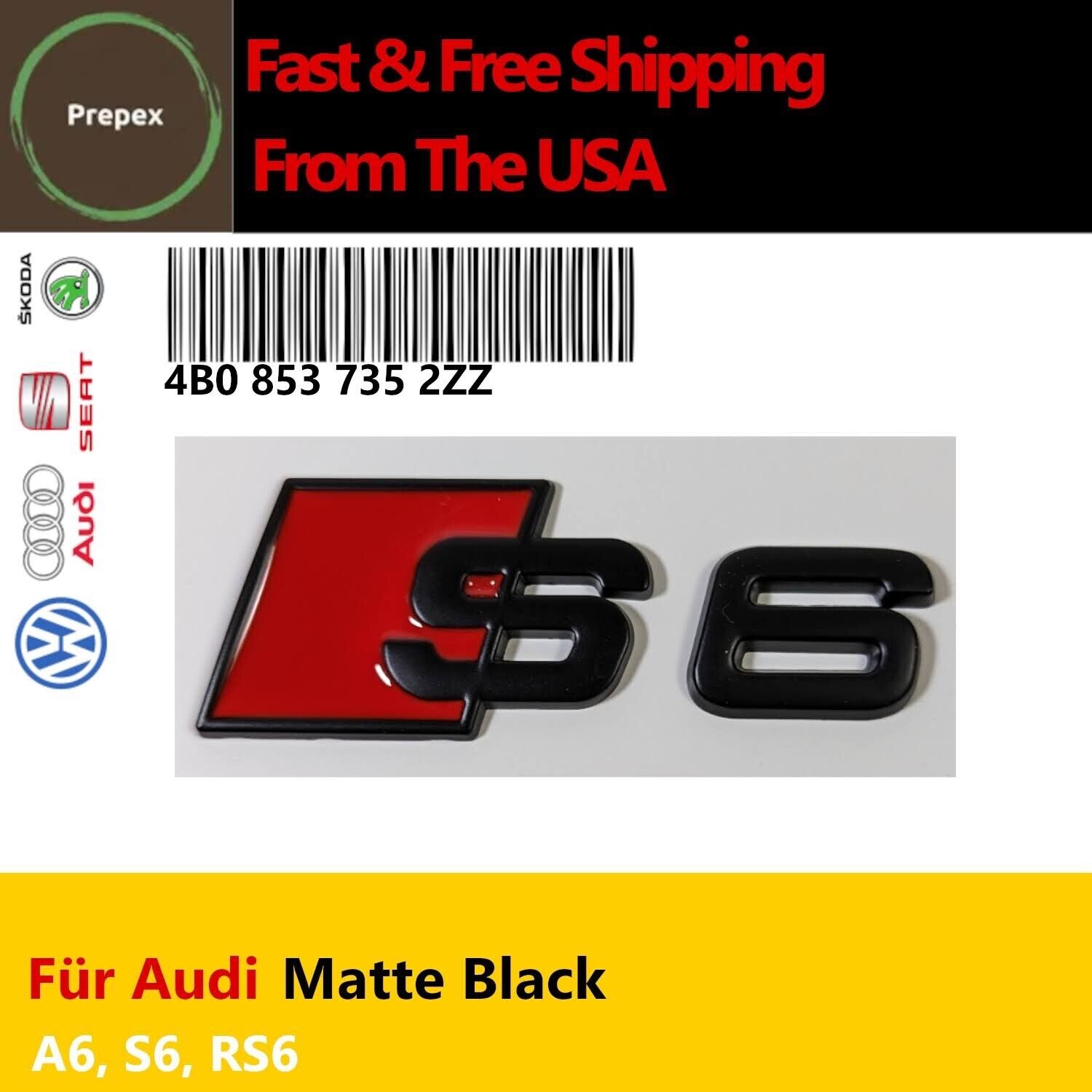 Audi S6 Matte Black Emblem 3D Badge Rear Trunk Lid for Audi S Line Logo A6 OEM