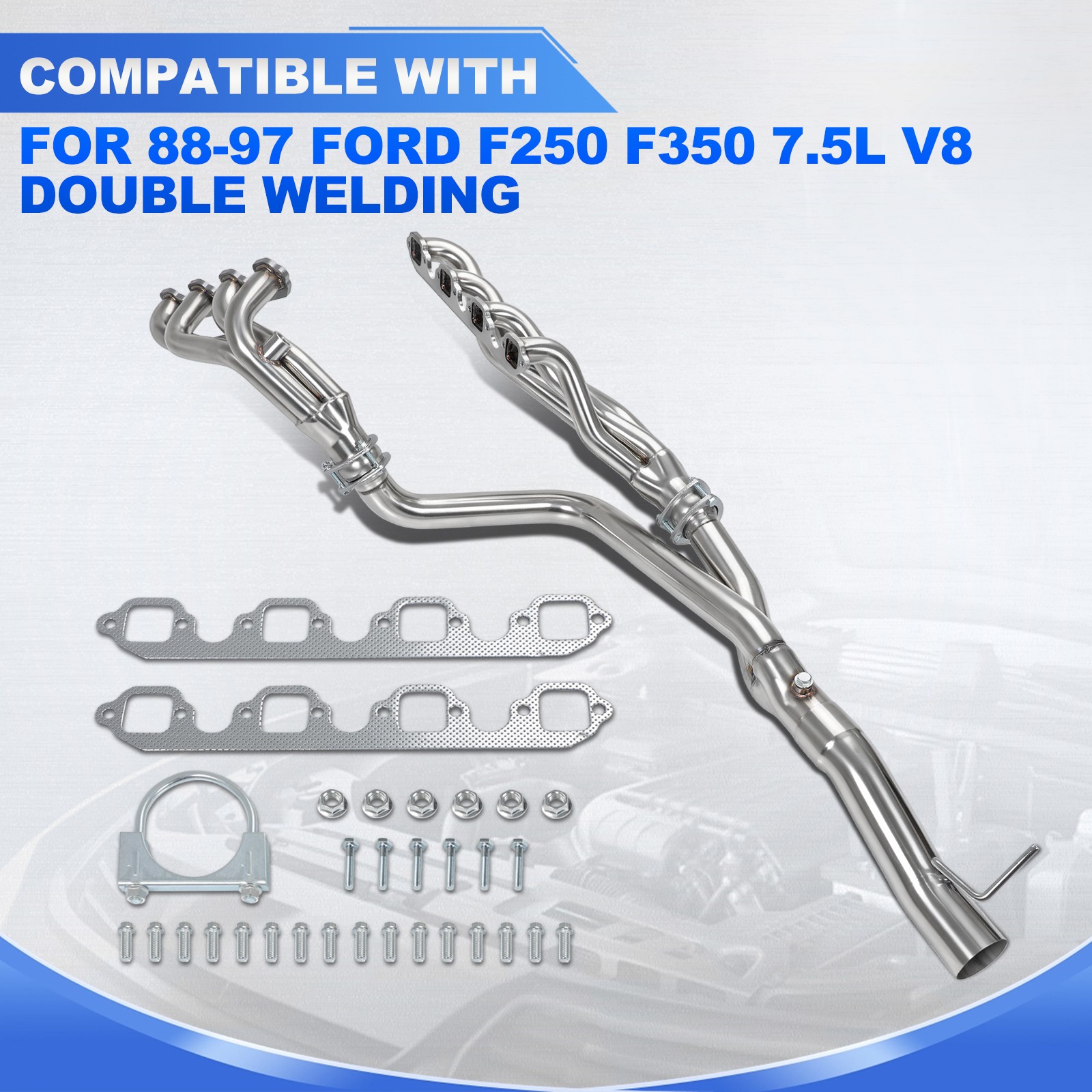 For 88-97 Ford F250 F350 V8 7.5L Exhaust Header Manifold Pair Stainless Steel