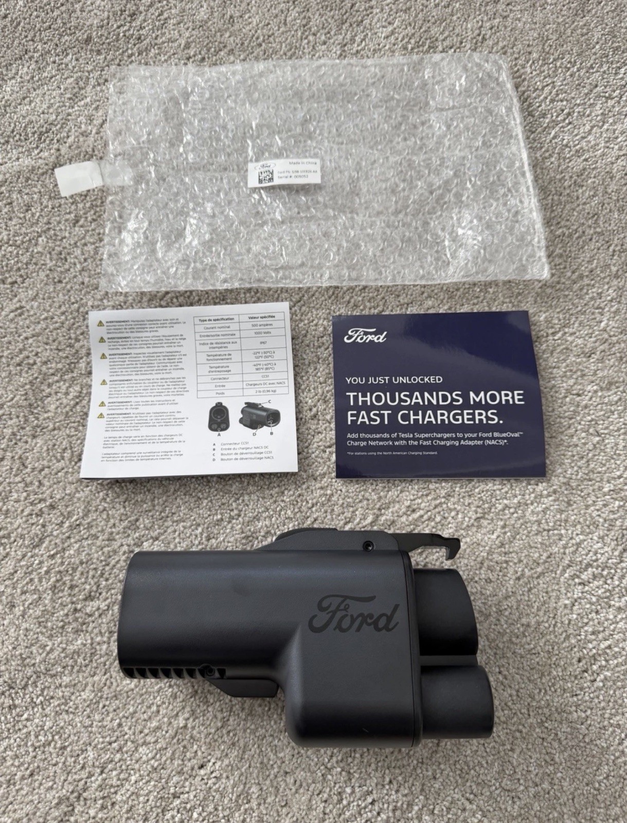 Ford fast charging NACS adapter for Tesla Supercharger F-150 Lightning Mach-E DC