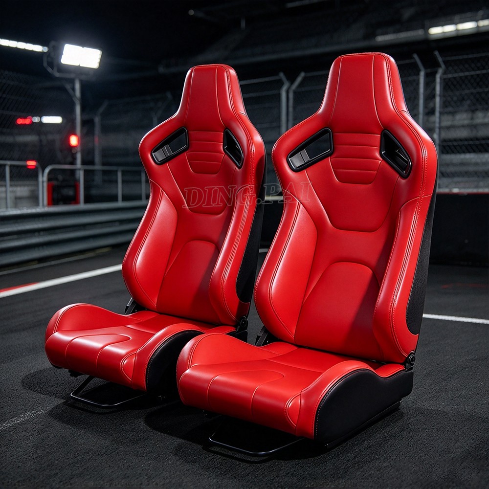 Universal PVC Leather Reclinable Red Racing Seats Car Seats Pair