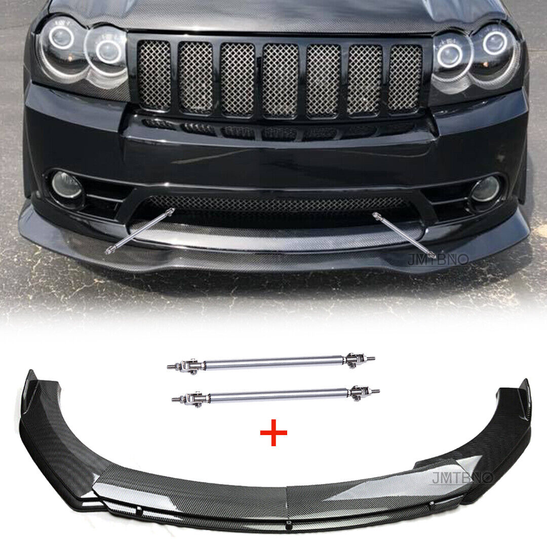 For Jeep Grand Cherokee SRT8 Carbon Front Bumper Lip Spoiler Splitter+Strut Rods