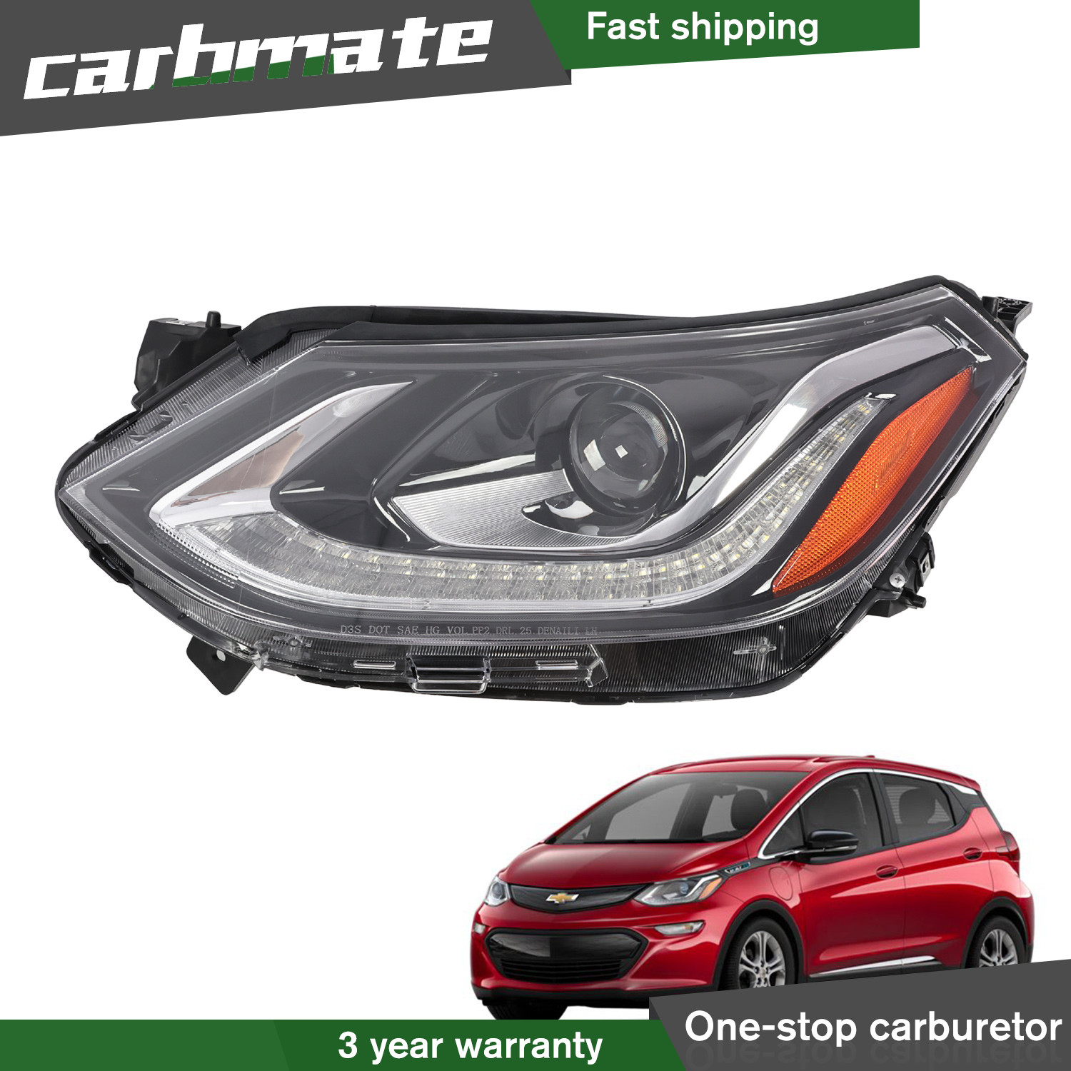 For 2017-2021 Chevy Bolt EV Left Headlight HID LED DRL Projector