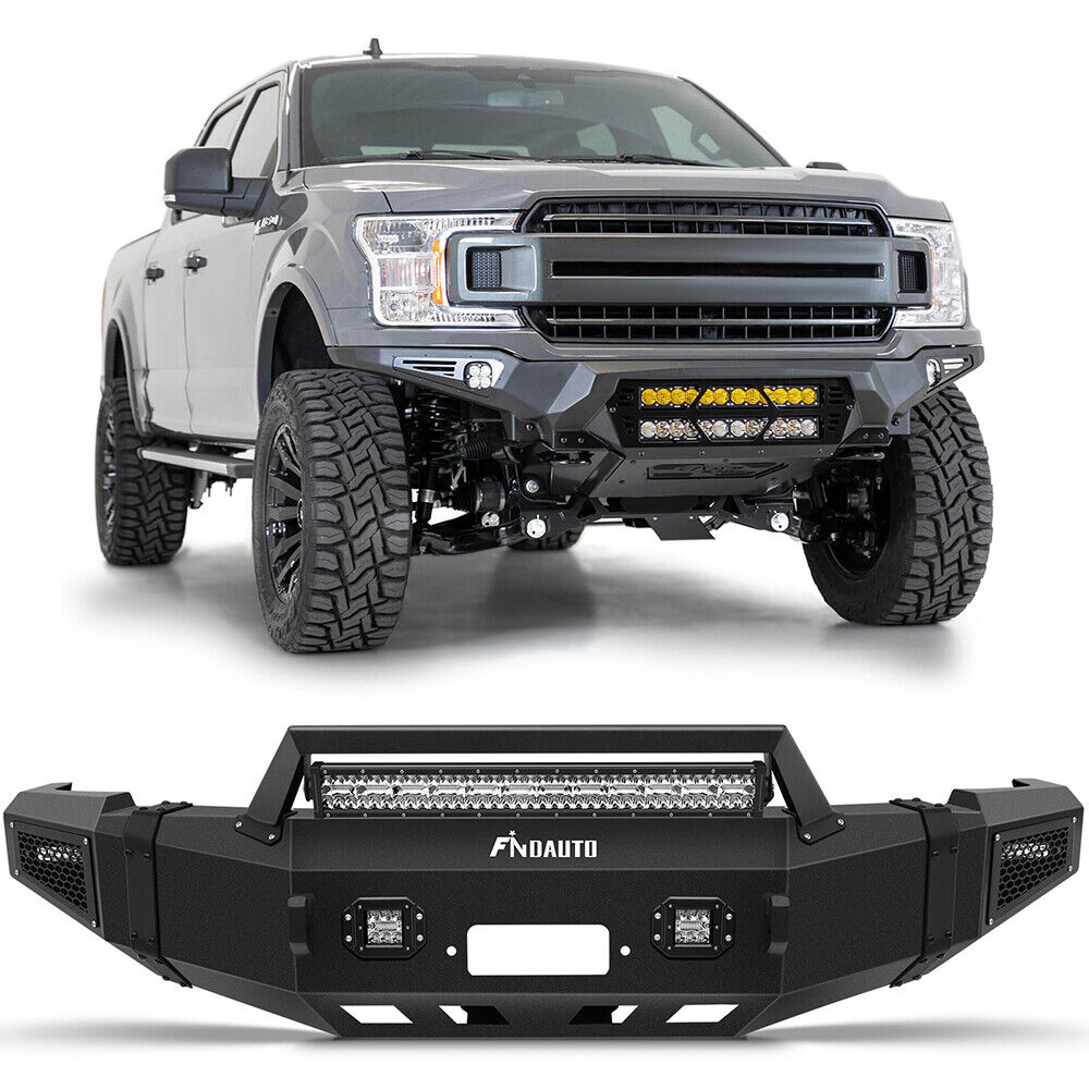 PICKOOR Front Bumper w/ Winch Plate & LED Lights & D-rings For Dodge Ram 2500