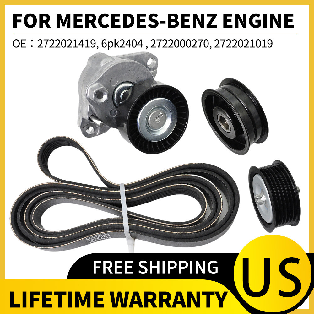 For Mercedes-Benz Engine Drive Belt Tensioner & Idler Pulley Serpentine Belt kit