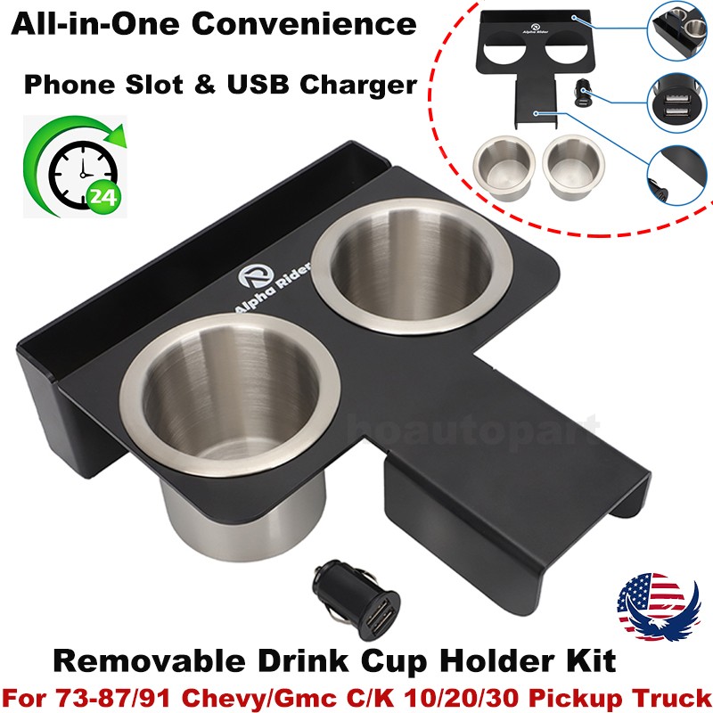 Drink Cup Holder & USB Charger For 73-87/91 Chevy GMC C/K 10/20/30 Pickup Truck