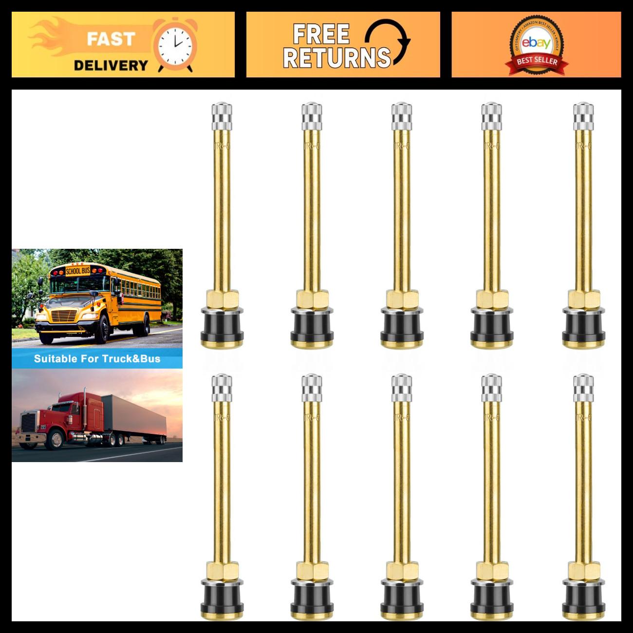10 Pack Brass Valve Stems for Commercial Trucks - Durable & Reliable Replacement