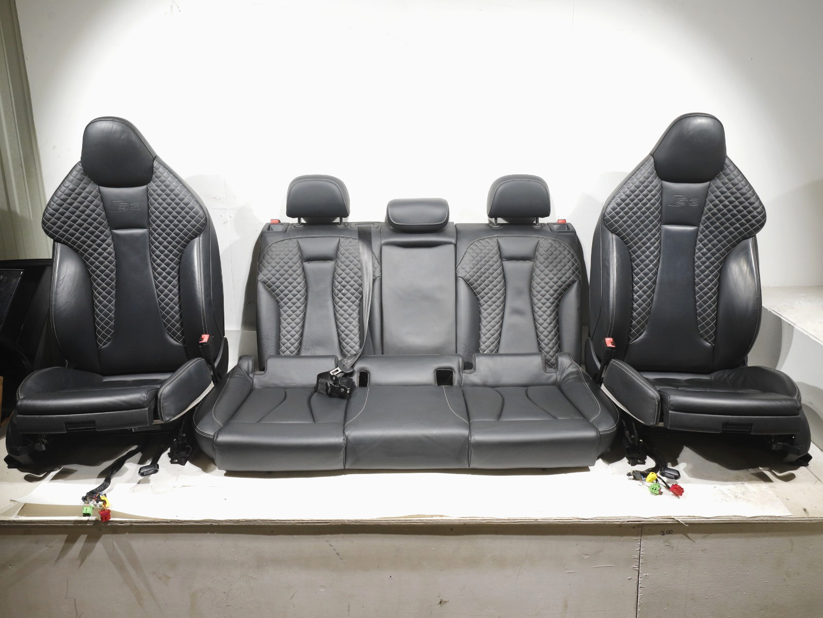 15-20 Audi S3 A3 8V Complete Front Rear Seats Black Leather Diamond Quilted OEM