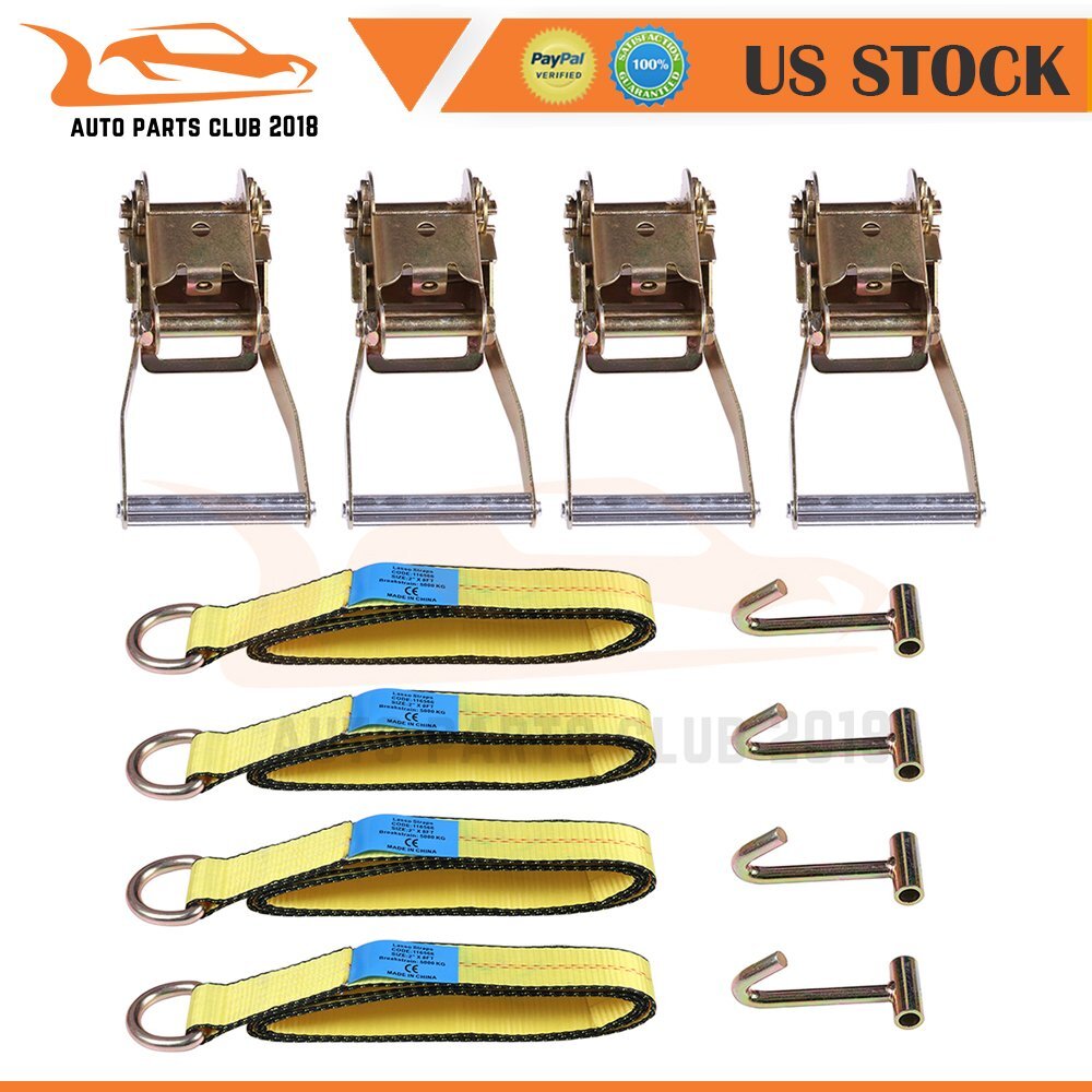 12pcs (4/set) Lasso Wheel Lift Straps Ratchet J Finger Hook Tow Towing Tie Down