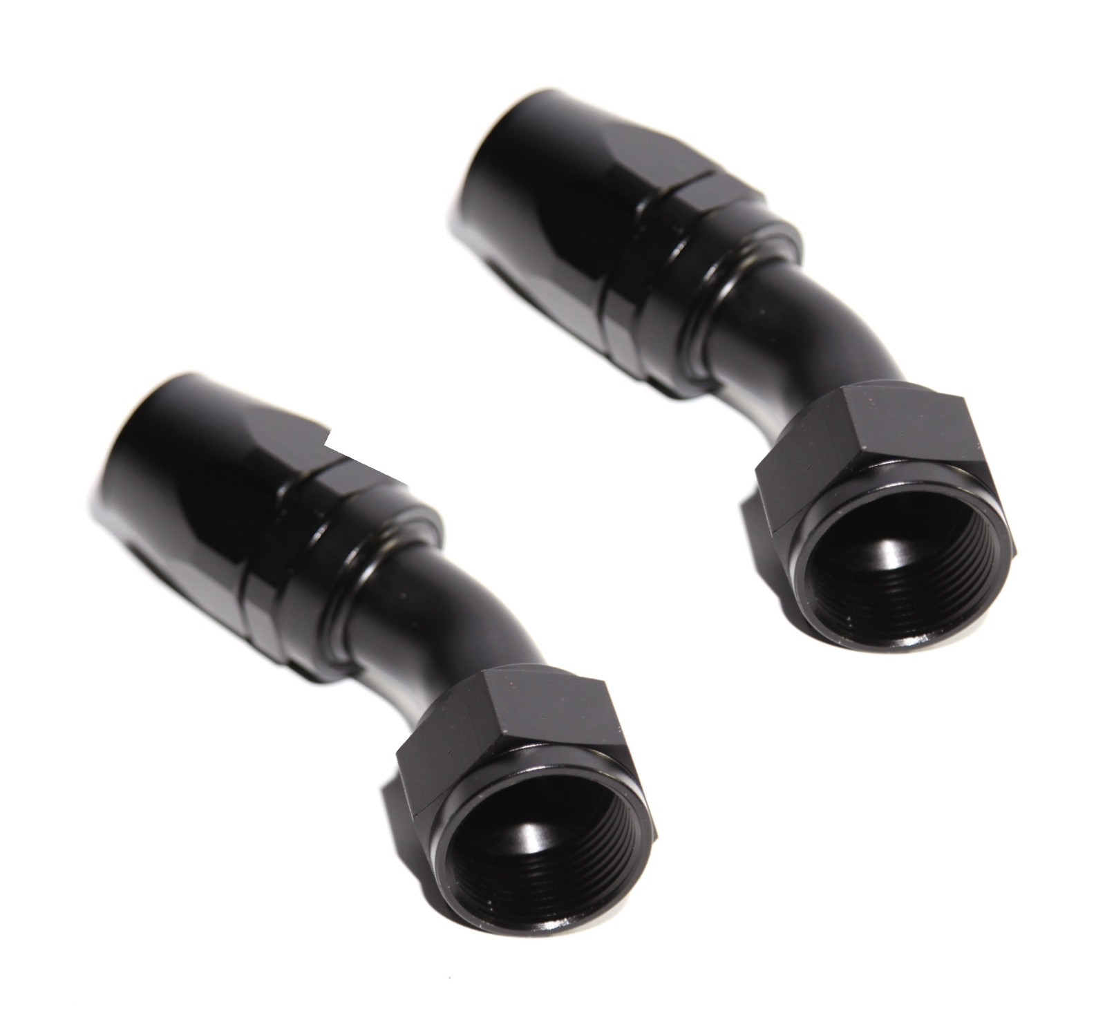 2pc BLACK AN-16 AN16 45° Deg Swivel Fuel Oil Gas Line Hose End Fitting Adapter